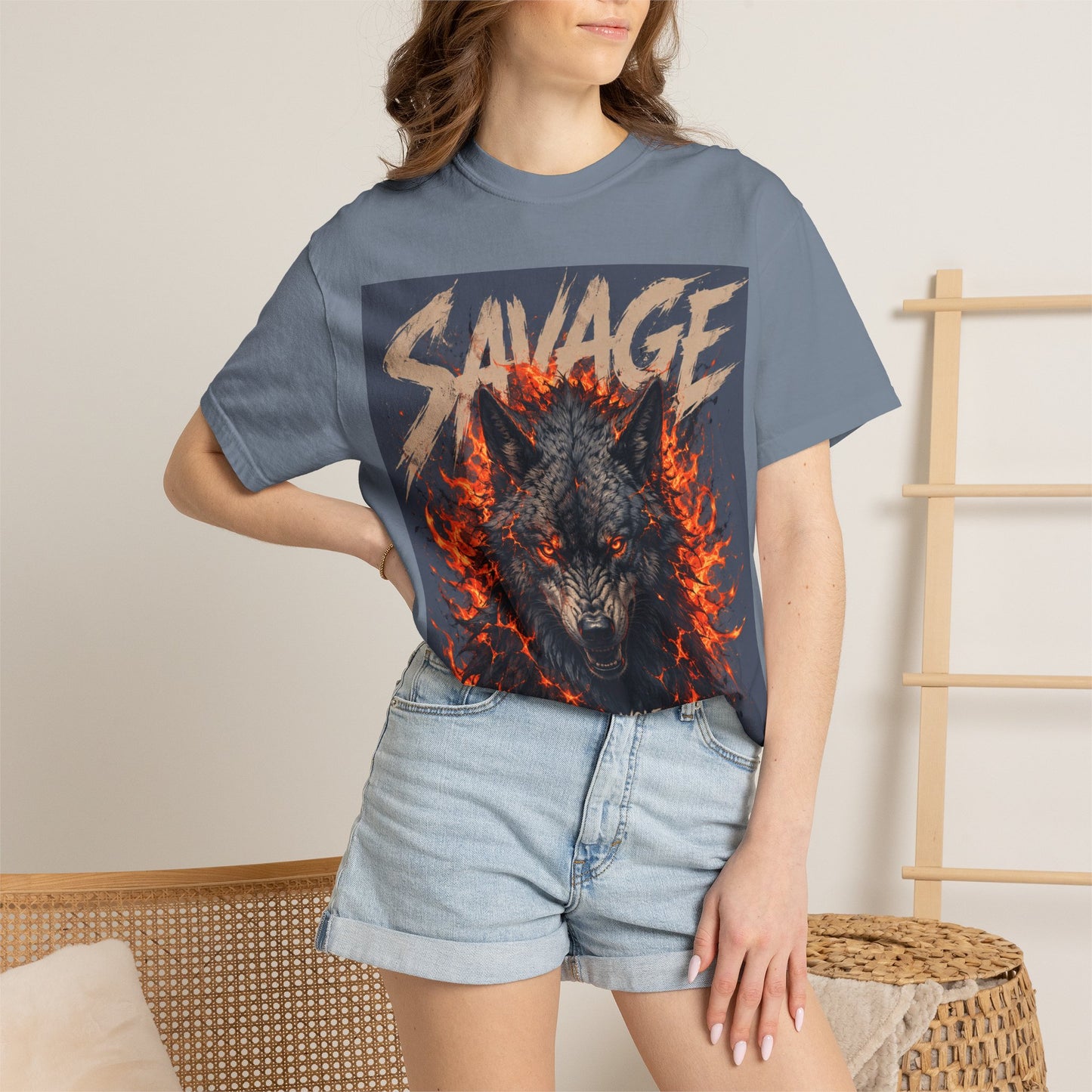 Savage Wolf Flames T-Shirt — "Be a Wolf Not a Sheep" Graphic Tee