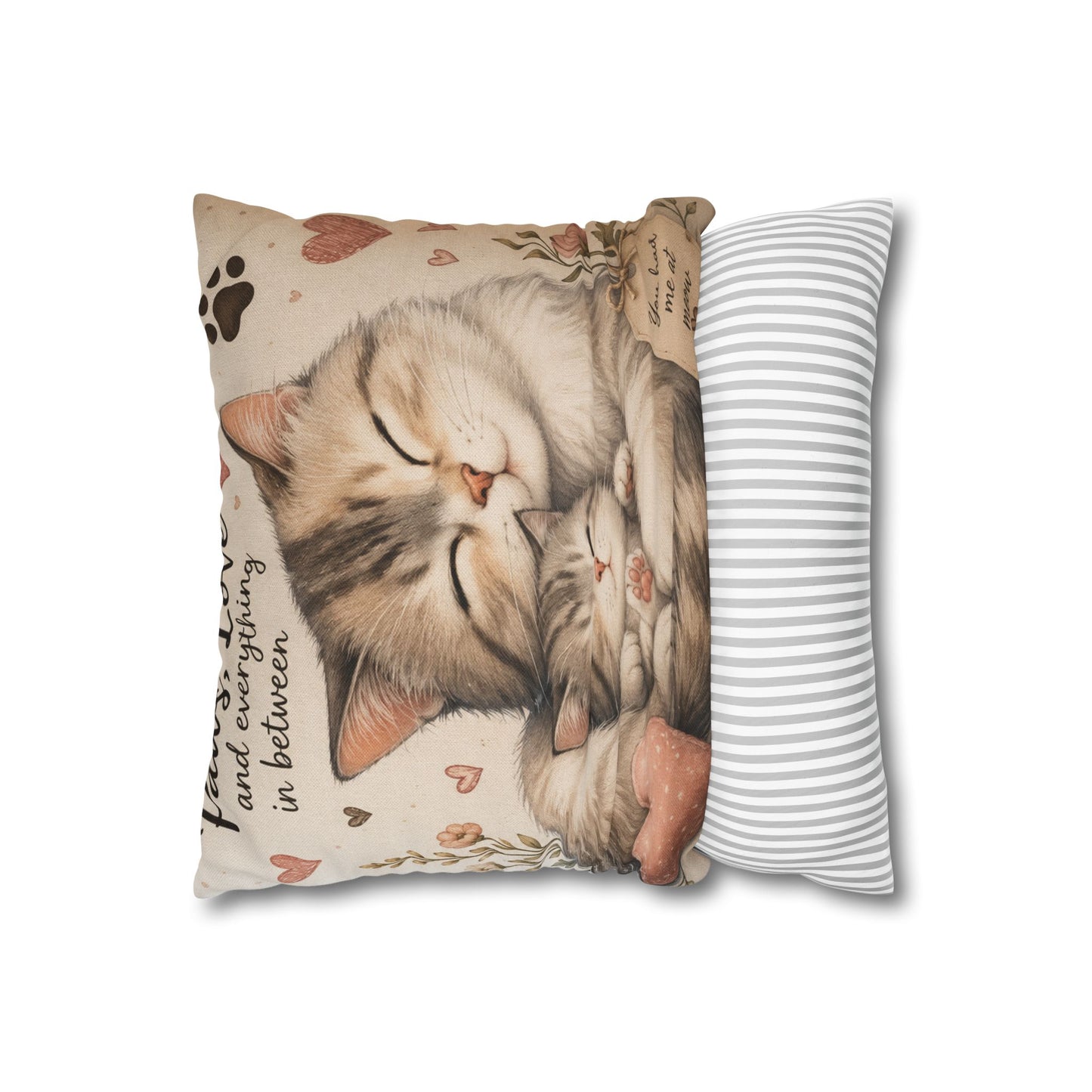 Mama Cat & Kitten Hug Decorative Pillowcase — "You had me at meow" Cute Cat Throw Pillow Cover