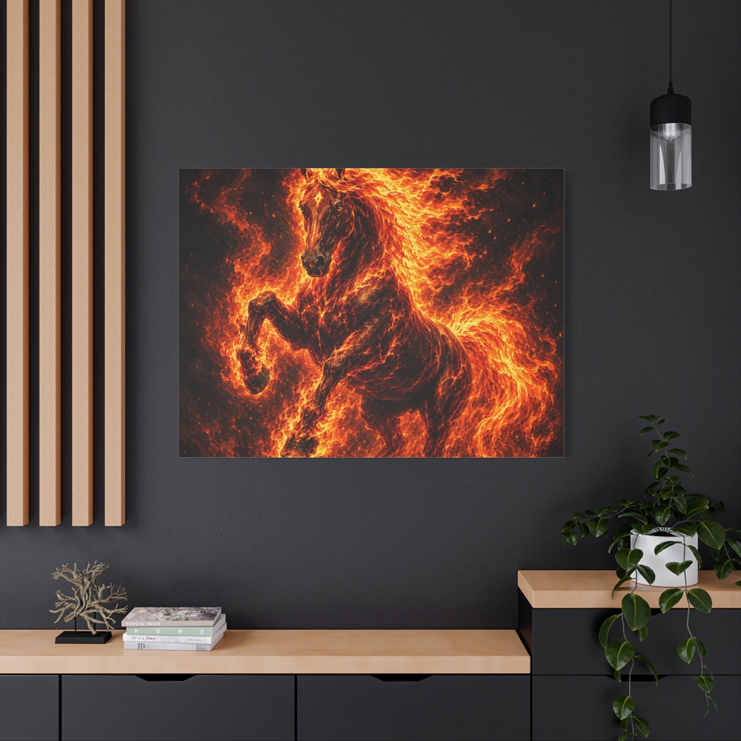 Fiery Horse Canvas Wall Art – Flaming Stallion Matte Stretched Print