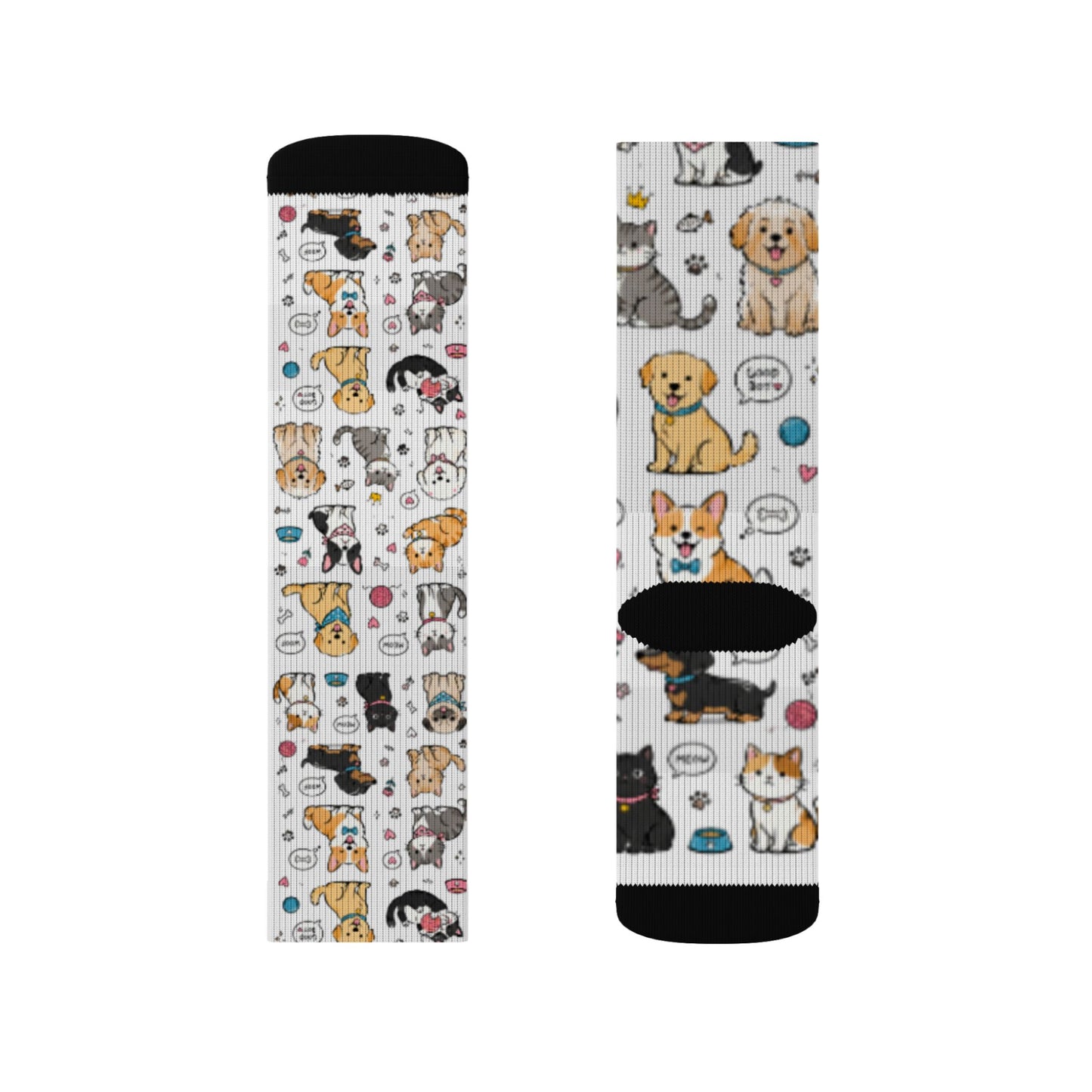 Cute Cat & Dog Doodle Crew Socks – Fun Pet Lover Gift Socks for Women & Men
