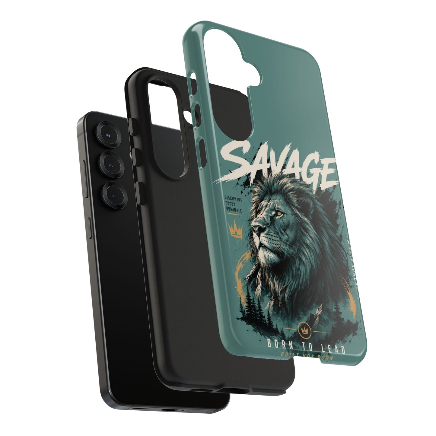 Savage Lion Tough Phone Case – 'Born to Lead' Rugged Protective Cover