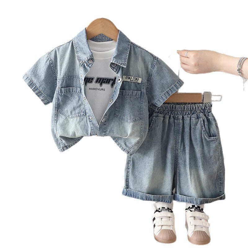 Summer denim short sleeved three piece set