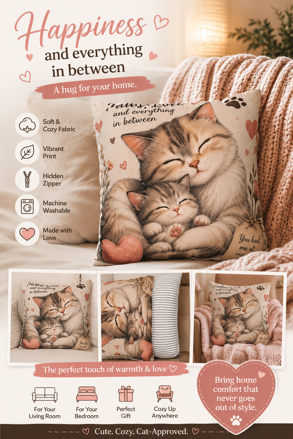 Mama Cat &amp; Kitten Hug Decorative Pillowcase: Bring Cozy Comfort and Heartwarming Charm to Your Home