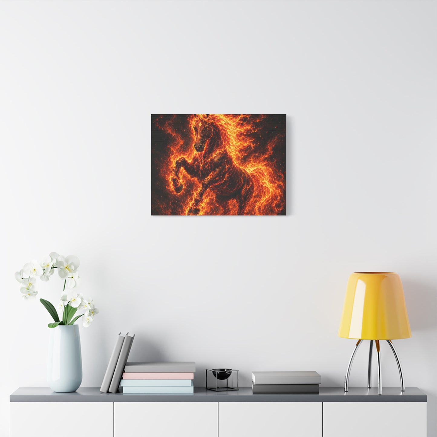 Fiery Horse Canvas Wall Art – Flaming Stallion Matte Stretched Print