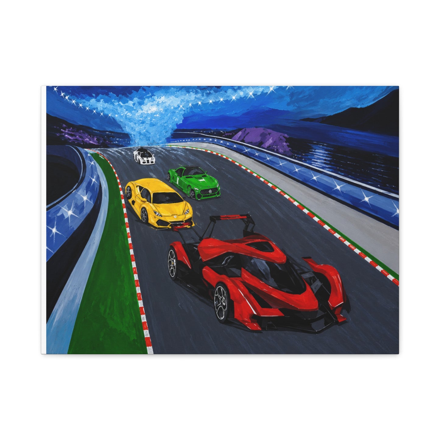 Racing Supercars Matte Canvas Print — Vibrant Track Night Artwork (Stretched 1.25")