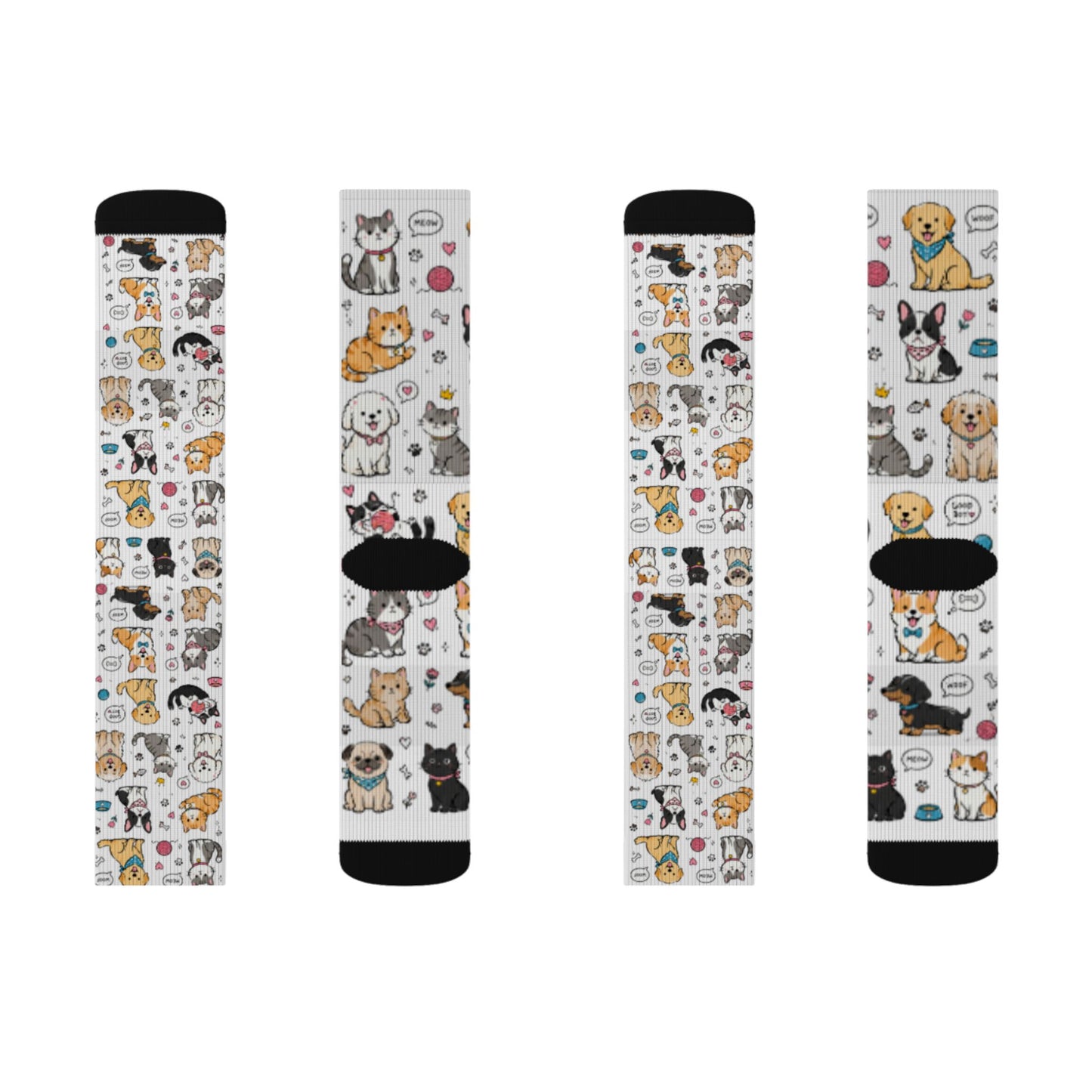Cute Cat & Dog Doodle Crew Socks – Fun Pet Lover Gift Socks for Women & Men