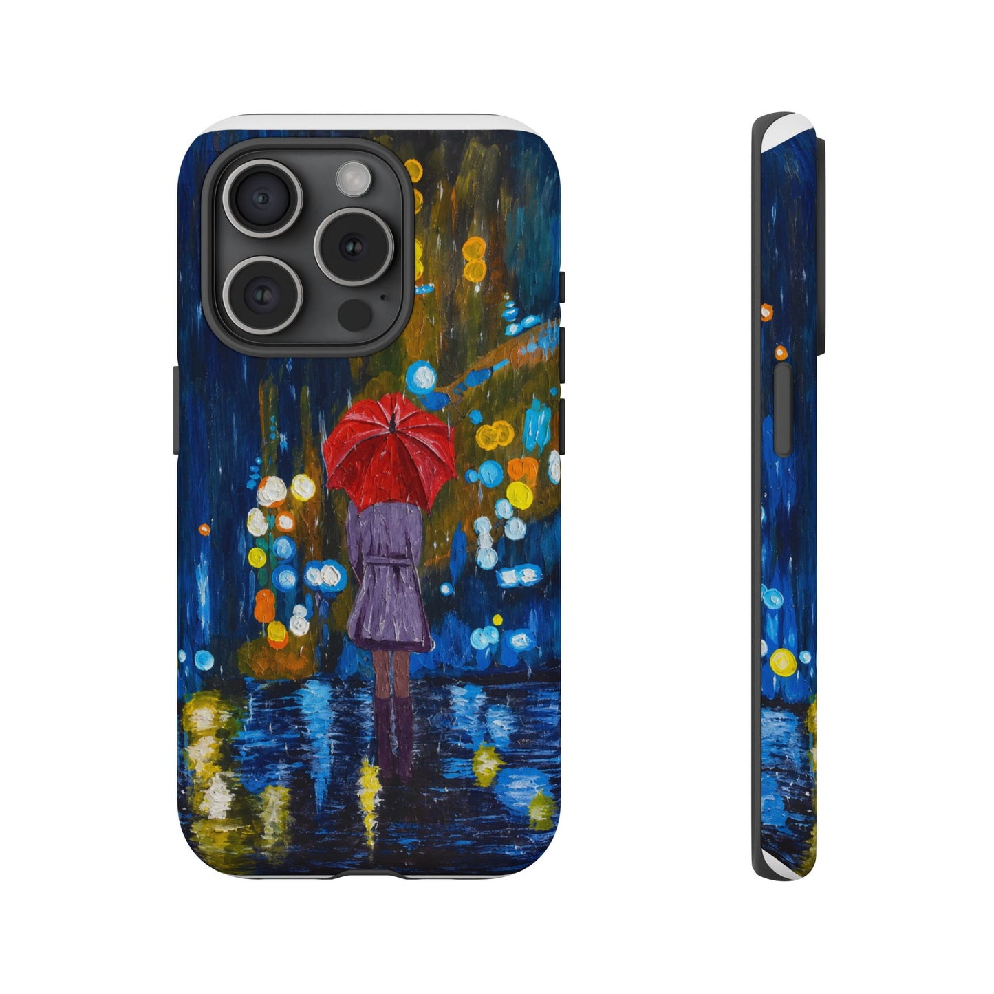 Rainy Night Phone Case — Woman with Red Umbrella Art