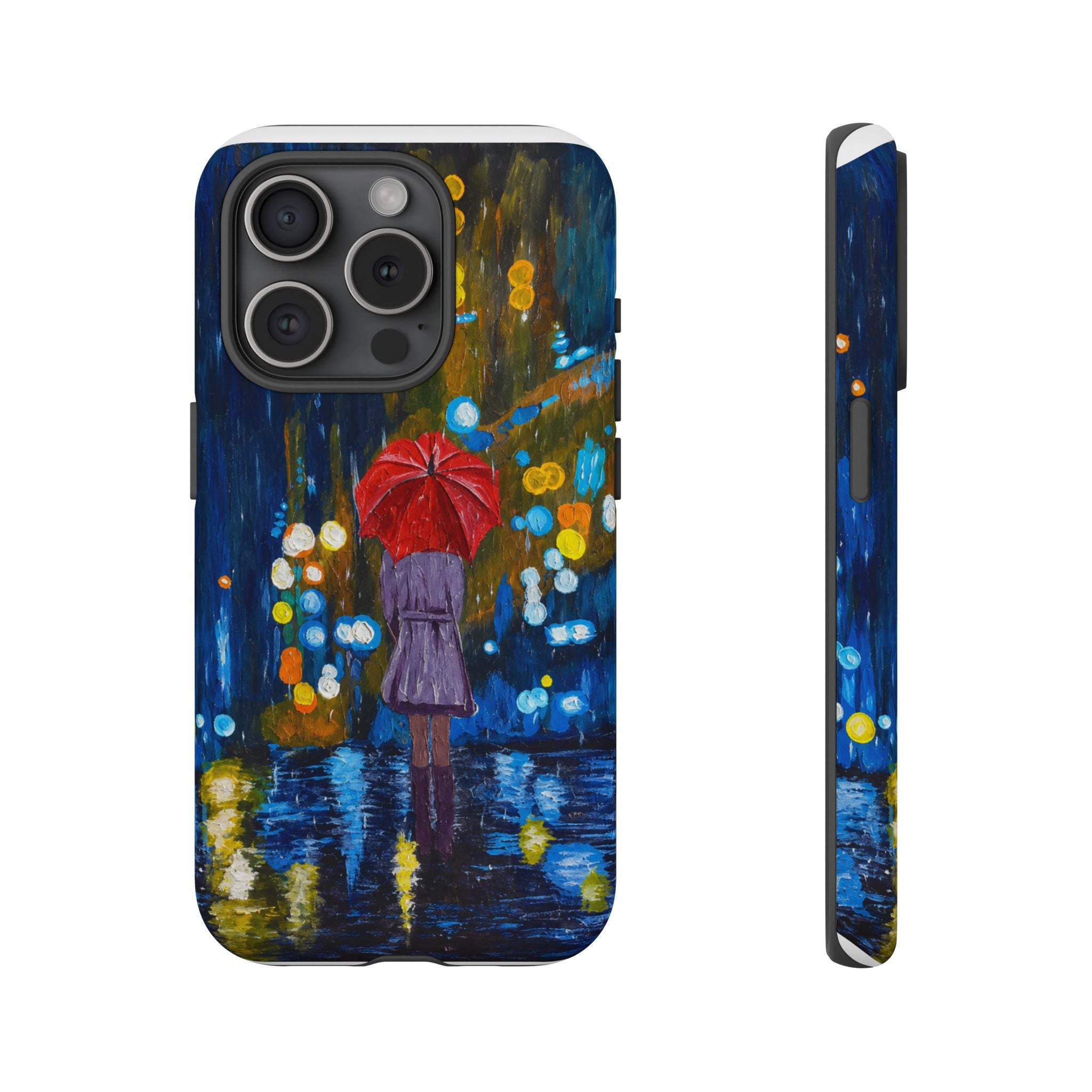Rainy Night Phone Case — Woman with Red Umbrella Art