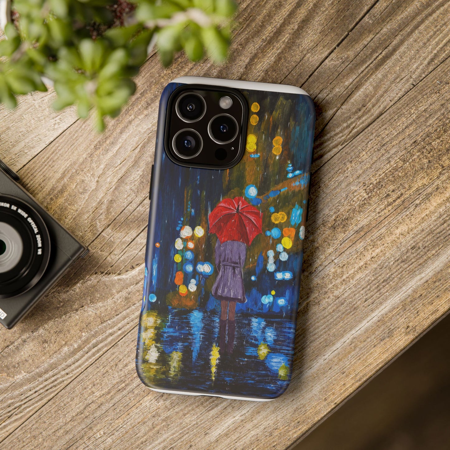 Rainy Night Phone Case — Woman with Red Umbrella Art