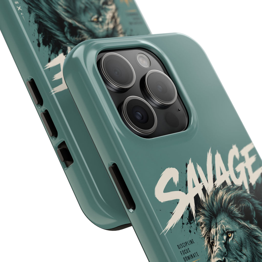 Savage Lion Tough Phone Case – 'Born to Lead' Rugged Protective Cover