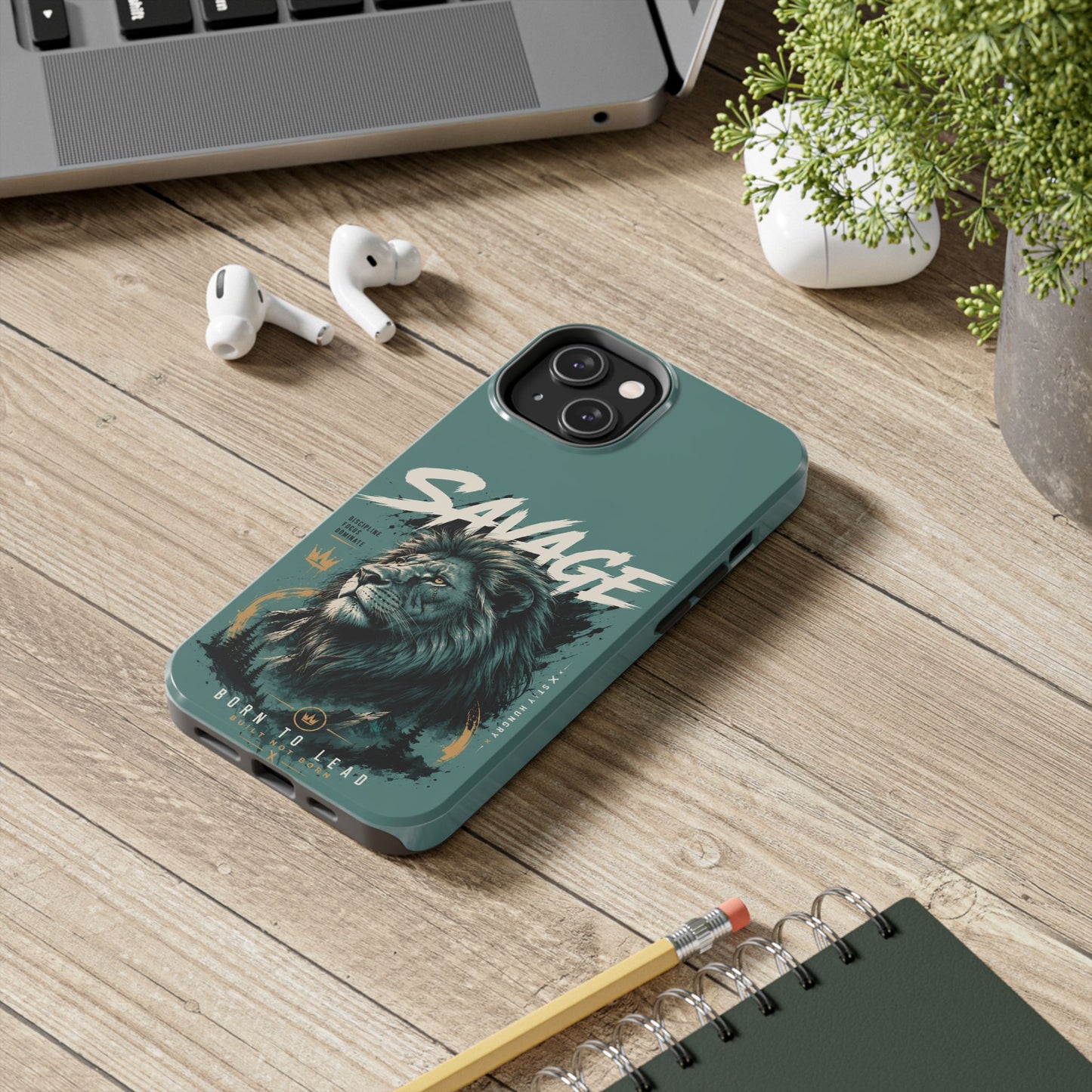 Savage Lion Tough Phone Case – 'Born to Lead' Rugged Protective Cover