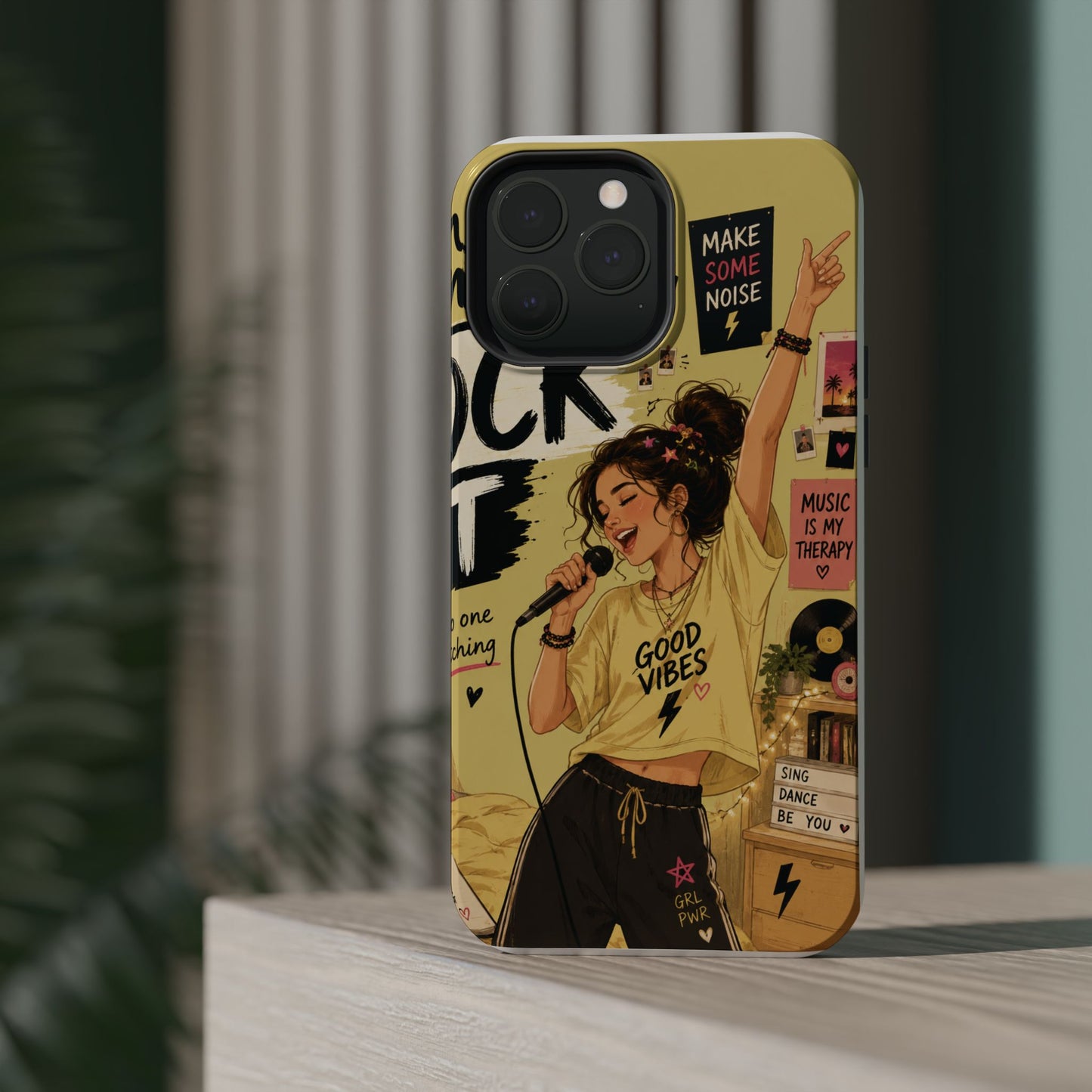 Singer Illustration Phone Case — 'Good Vibes' Magnetic Impact-Resistant Case