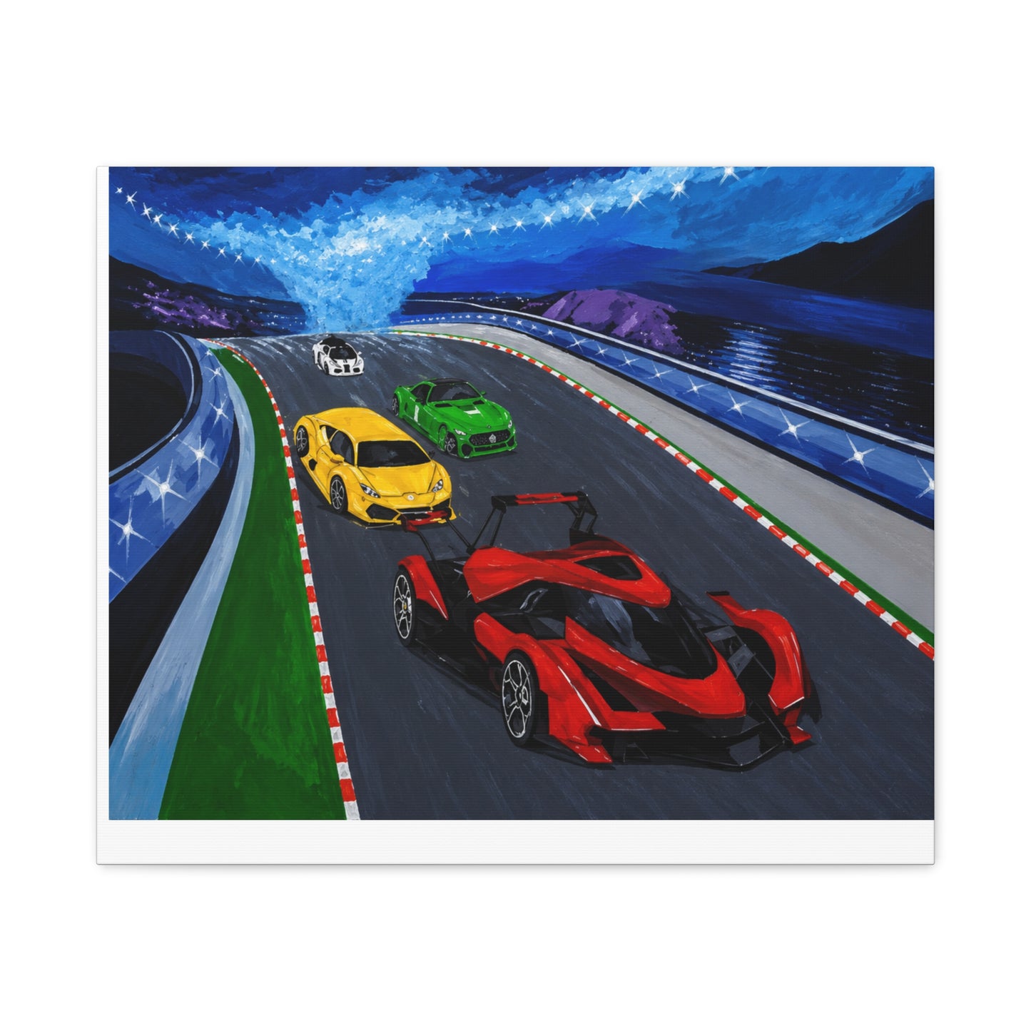 Racing Supercars Matte Canvas Print — Vibrant Track Night Artwork (Stretched 1.25")