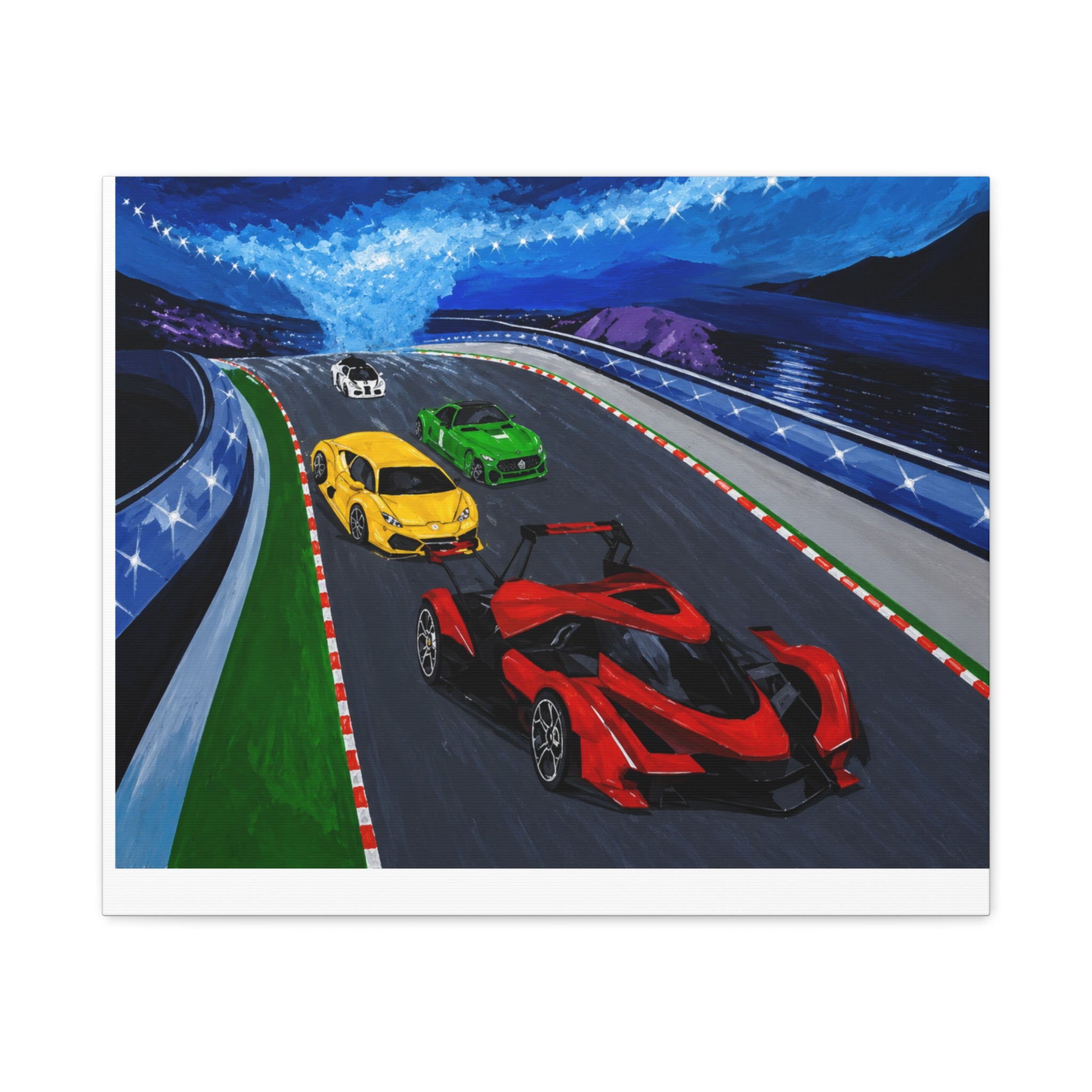 Racing Supercars Matte Canvas Print — Vibrant Track Night Artwork (Stretched 1.25")