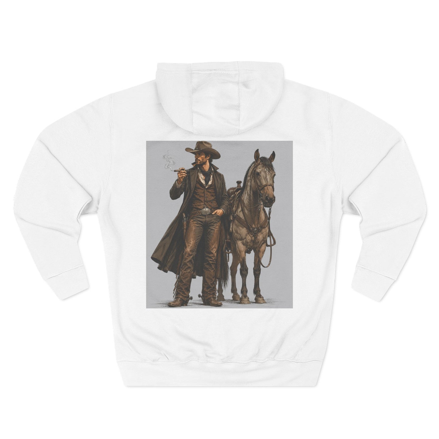 Hoodie — 'Hustle More, Coffee Less' Lightning Logo & Western Cowboy Back Print