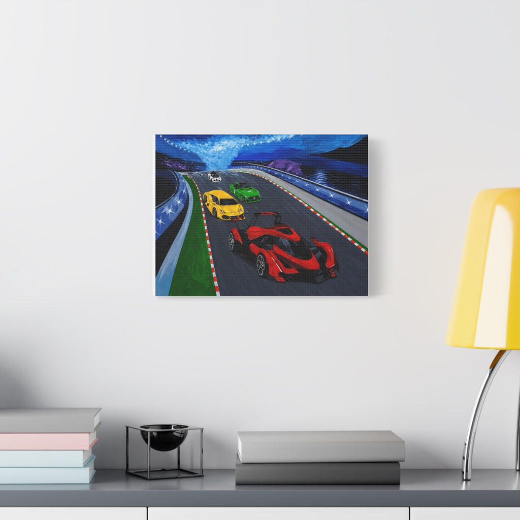 Racing Supercars Matte Canvas Print — Vibrant Track Night Artwork (Stretched 1.25")