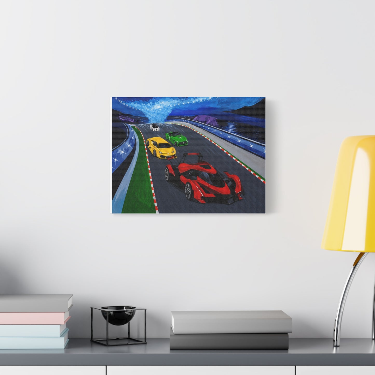 Racing Supercars Matte Canvas Print — Vibrant Track Night Artwork (Stretched 1.25")