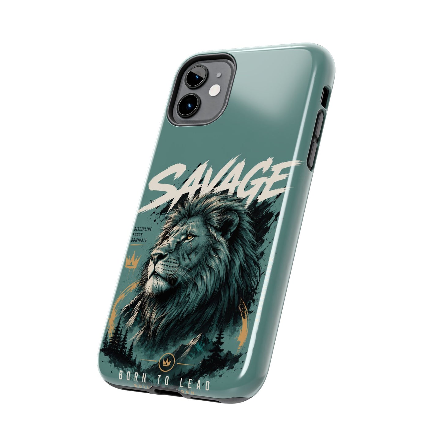Savage Lion Tough Phone Case – 'Born to Lead' Rugged Protective Cover