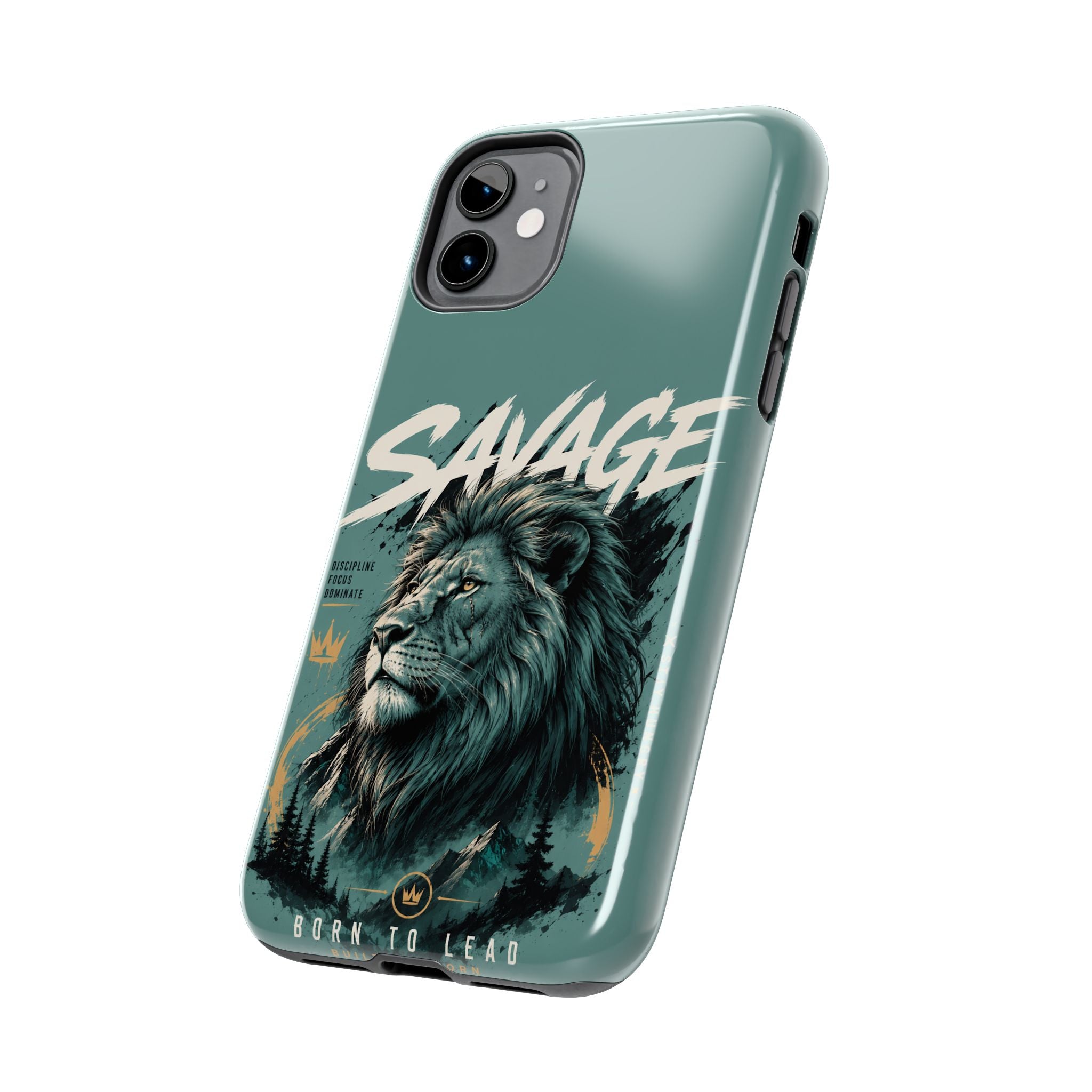 Savage Lion Tough Phone Case – 'Born to Lead' Rugged Protective Cover