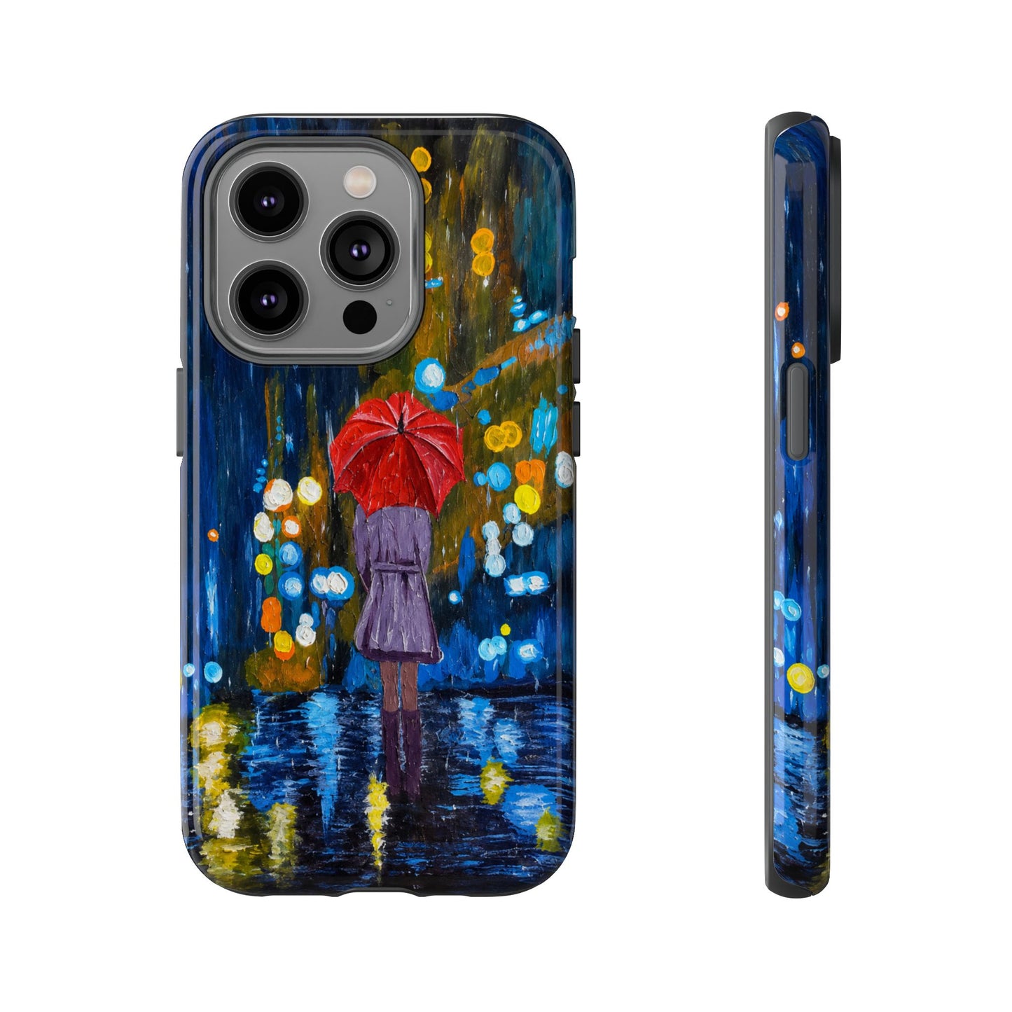 Rainy Night Phone Case — Woman with Red Umbrella Art