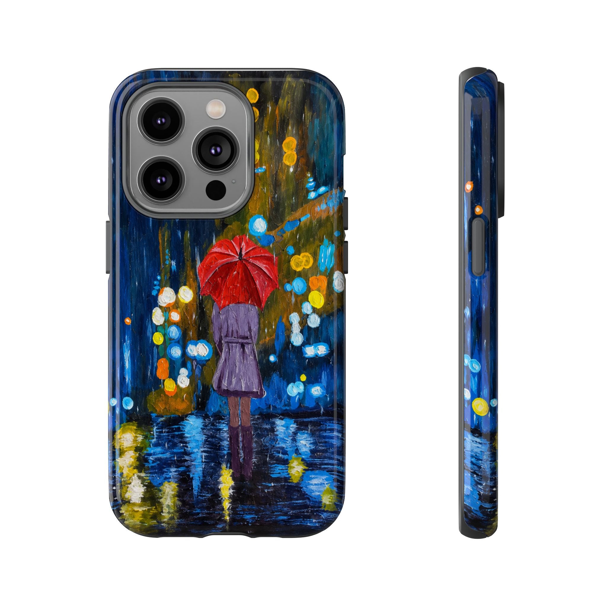 Rainy Night Phone Case — Woman with Red Umbrella Art