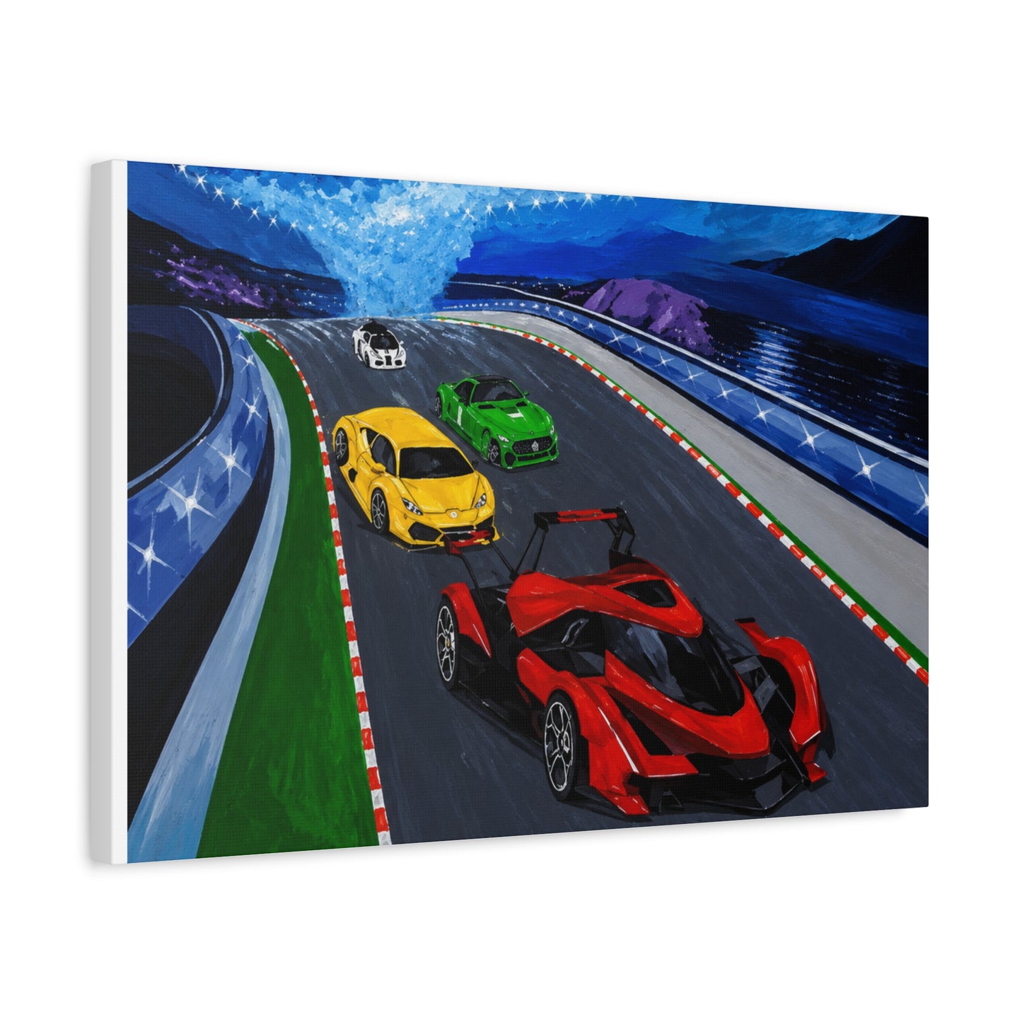 Racing Supercars Matte Canvas Print — Vibrant Track Night Artwork (Stretched 1.25")
