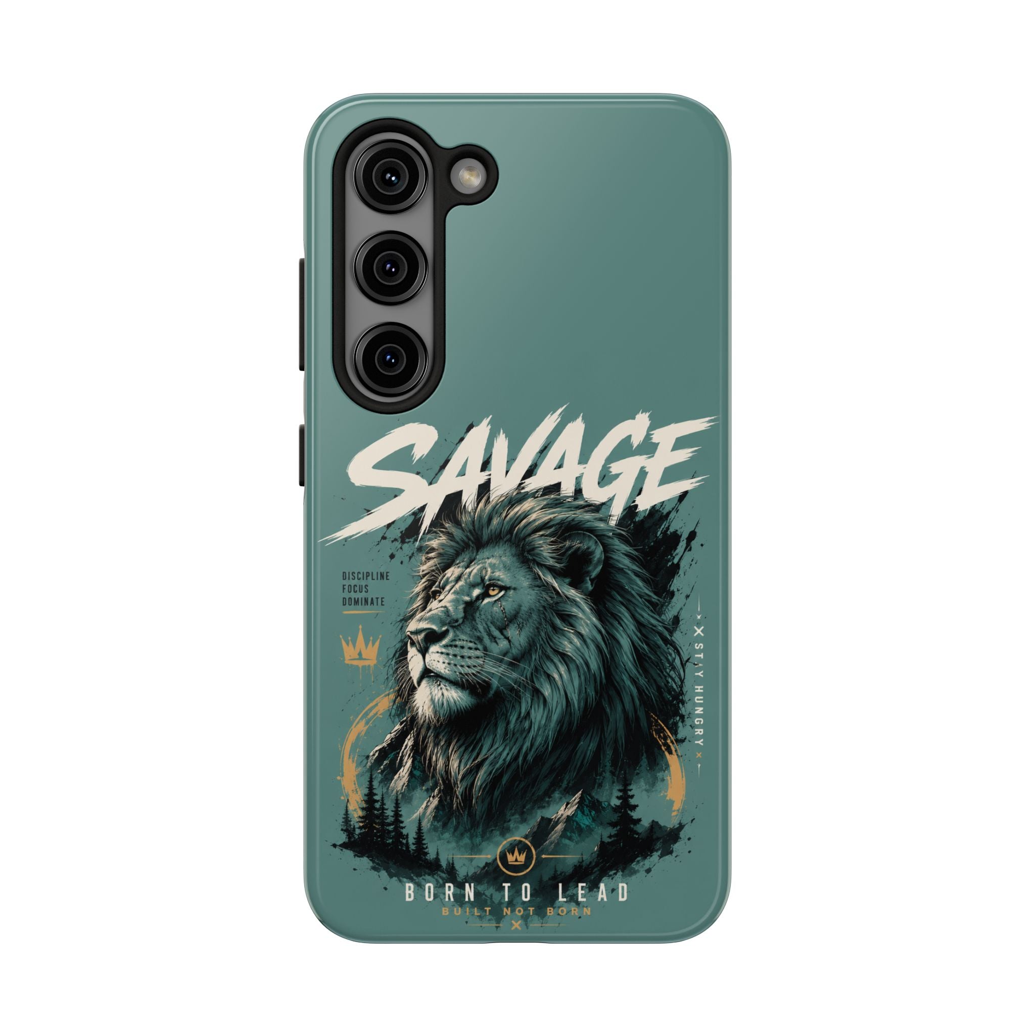 Savage Lion Tough Phone Case – 'Born to Lead' Rugged Protective Cover