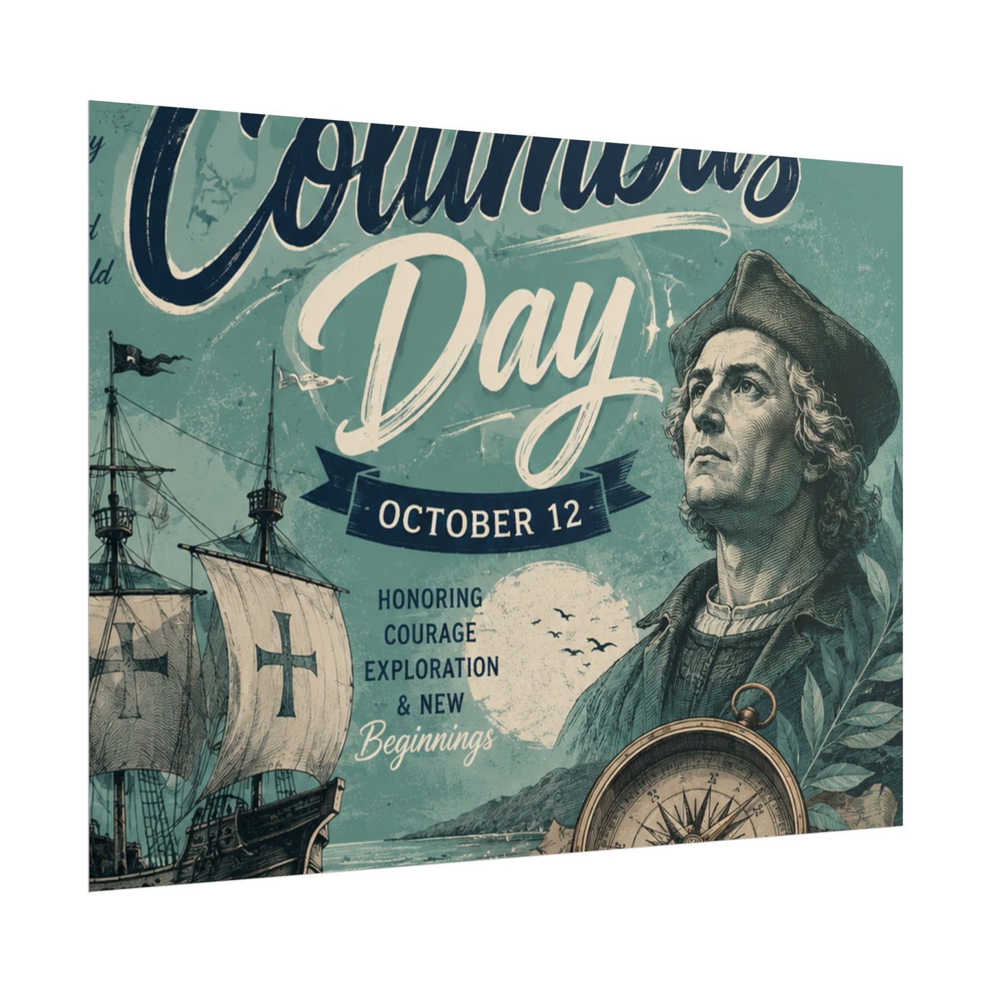 Columbus Day Poster — Rolled Vintage Exploration Print (October 12)