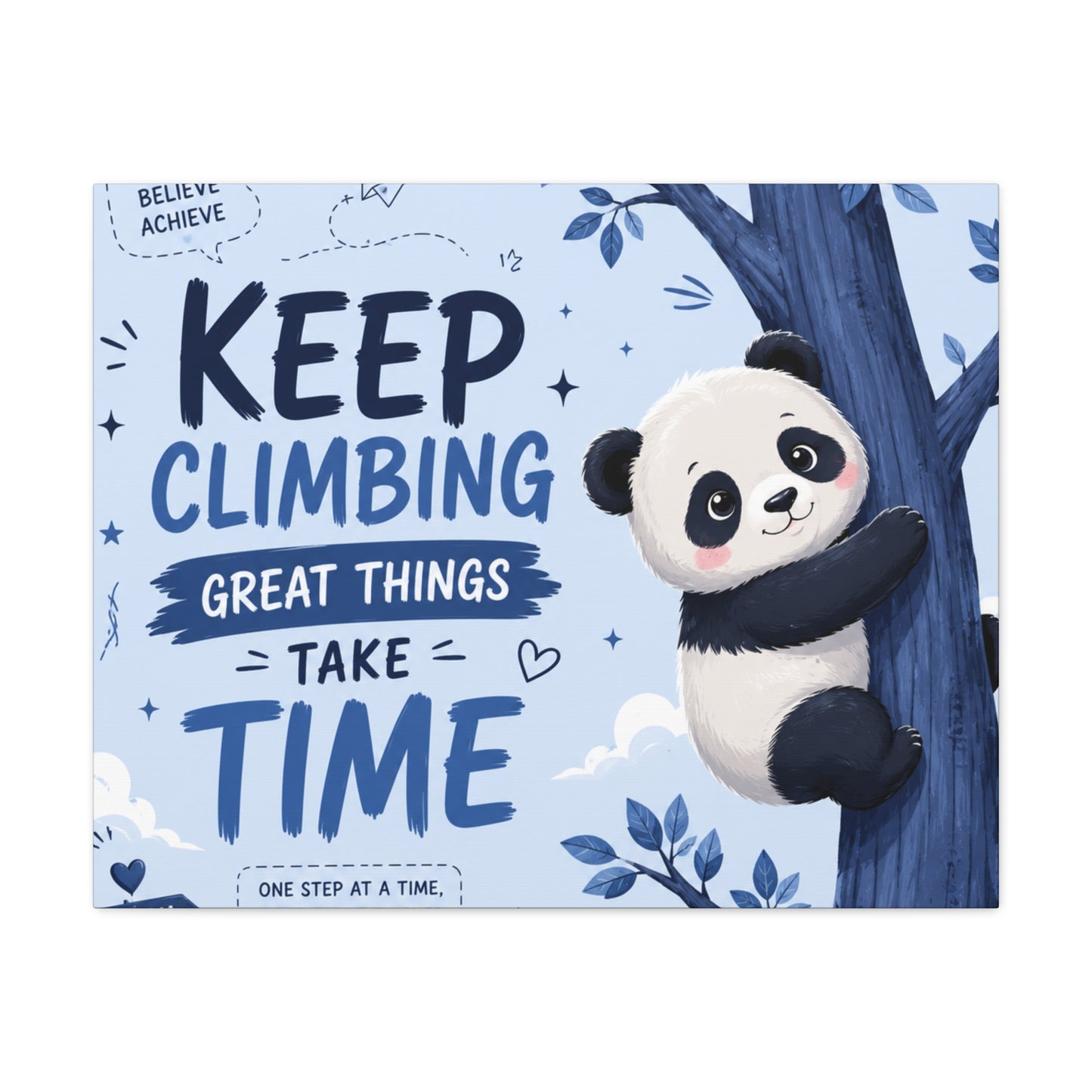 Keep Climbing Panda Canvas Wall Art – Cute Inspirational Nursery Decor for Kids Bedroom & Playroom