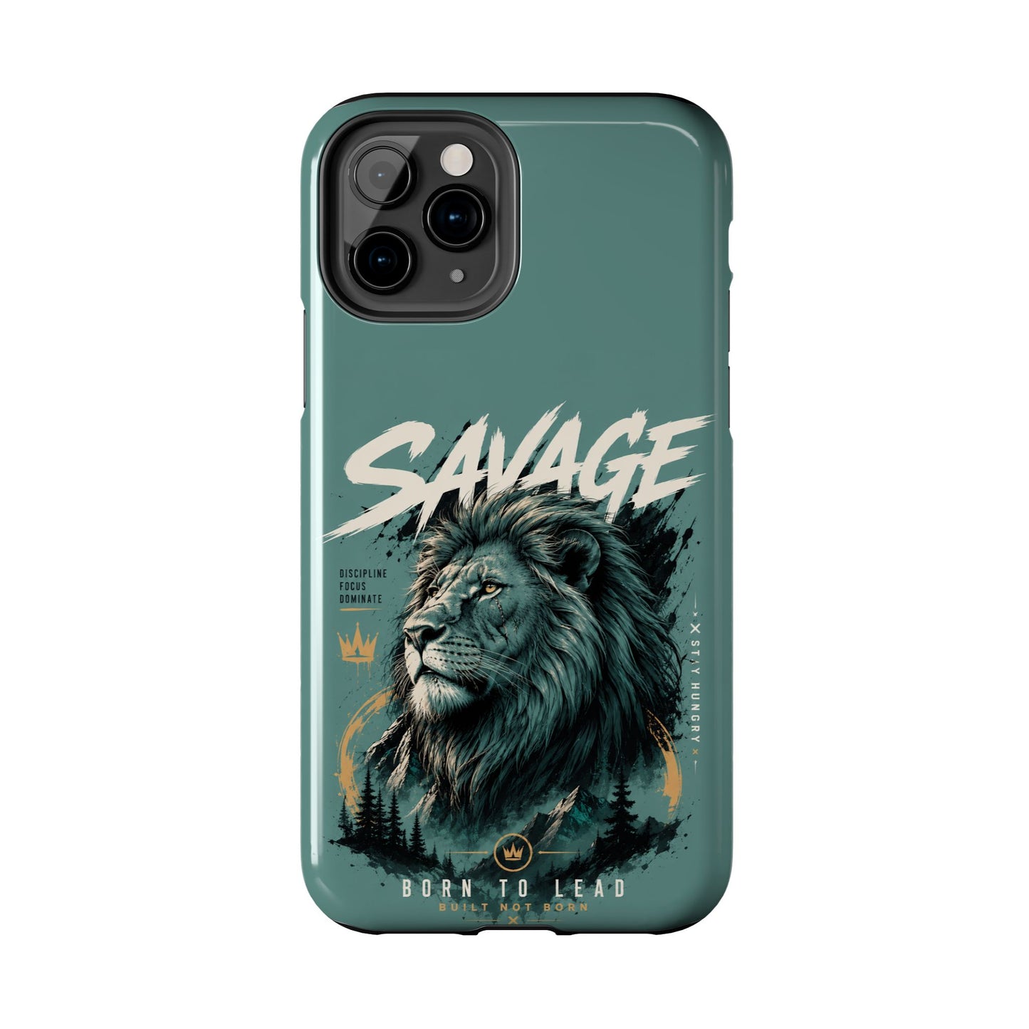 Savage Lion Tough Phone Case – 'Born to Lead' Rugged Protective Cover