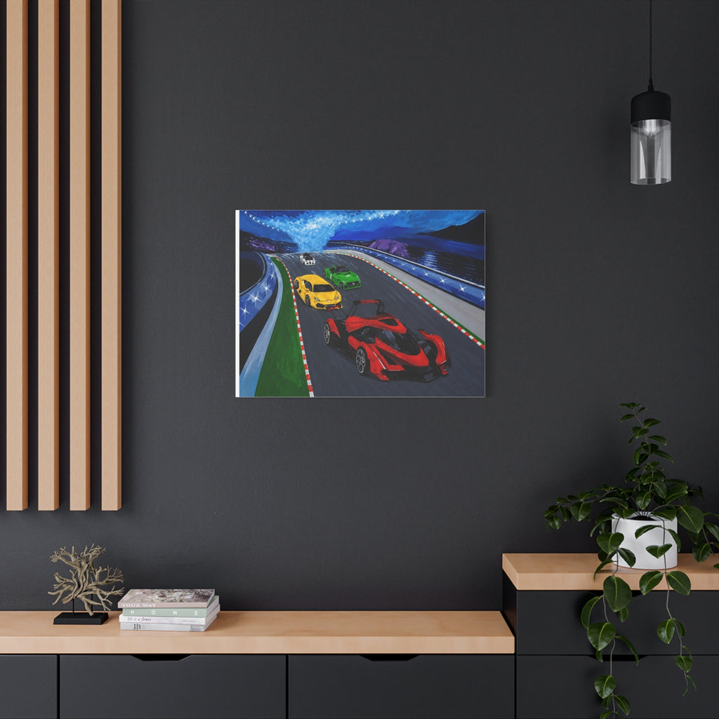 Racing Supercars Matte Canvas Print — Vibrant Track Night Artwork (Stretched 1.25")