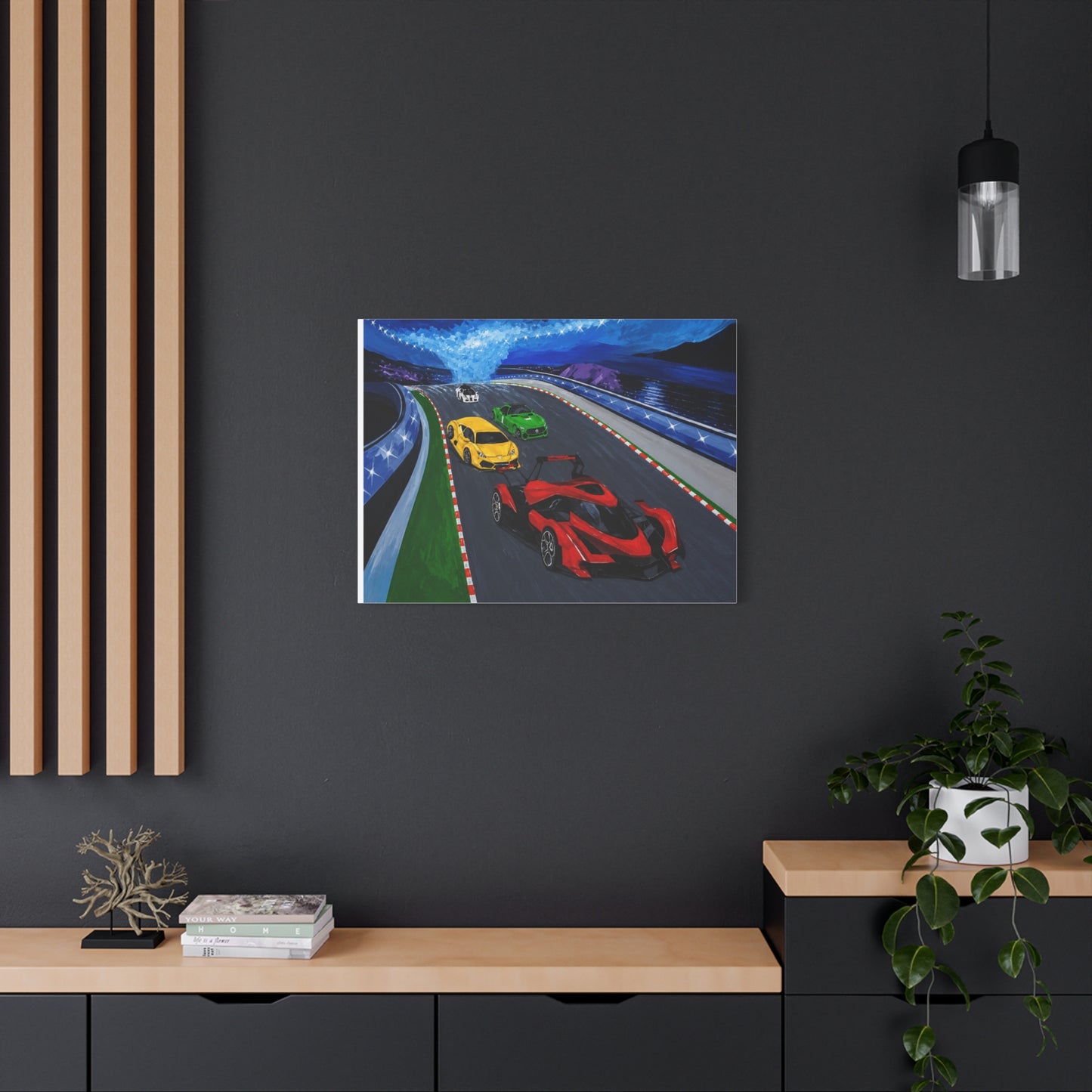Racing Supercars Matte Canvas Print — Vibrant Track Night Artwork (Stretched 1.25")