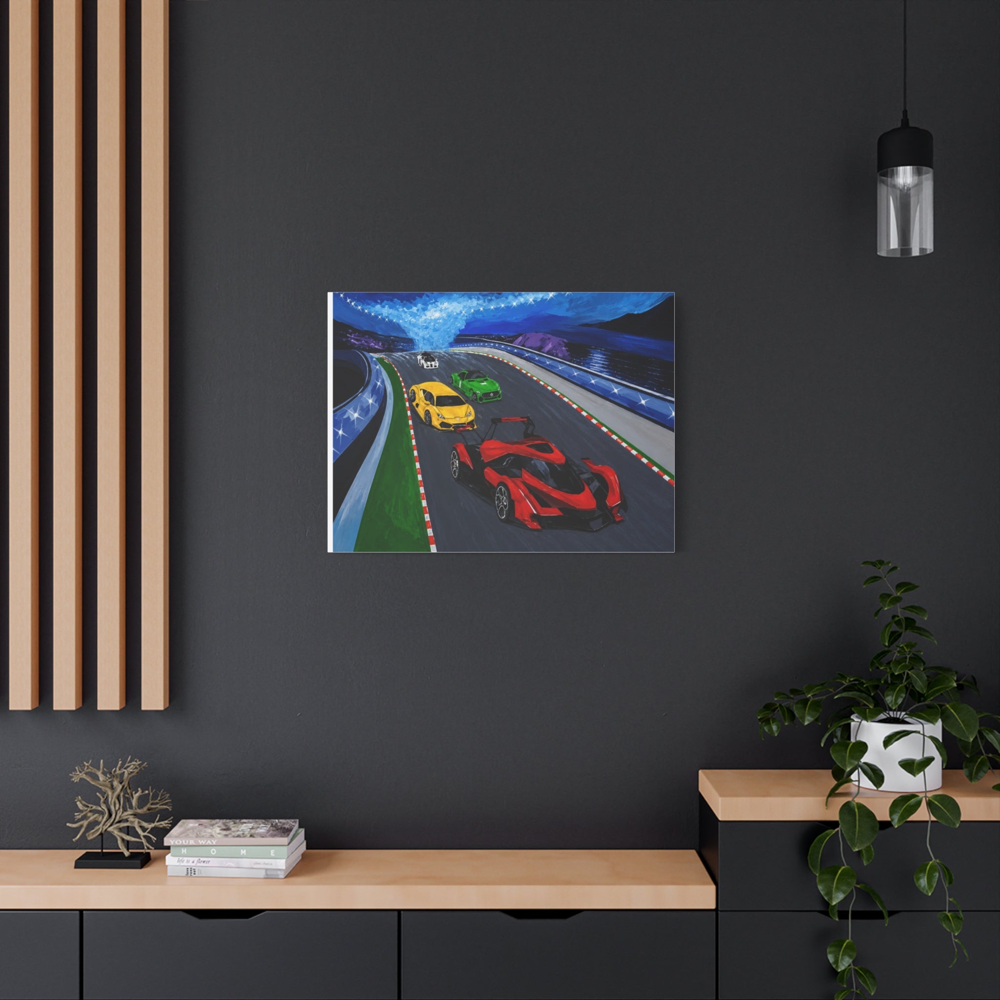 Racing Supercars Matte Canvas Print — Vibrant Track Night Artwork (Stretched 1.25")