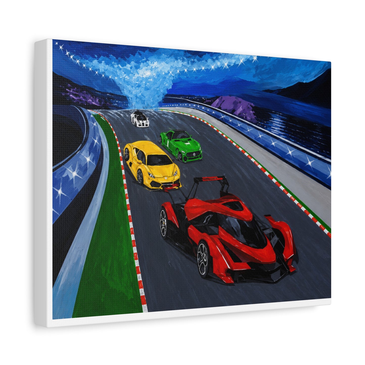 Racing Supercars Matte Canvas Print — Vibrant Track Night Artwork (Stretched 1.25")
