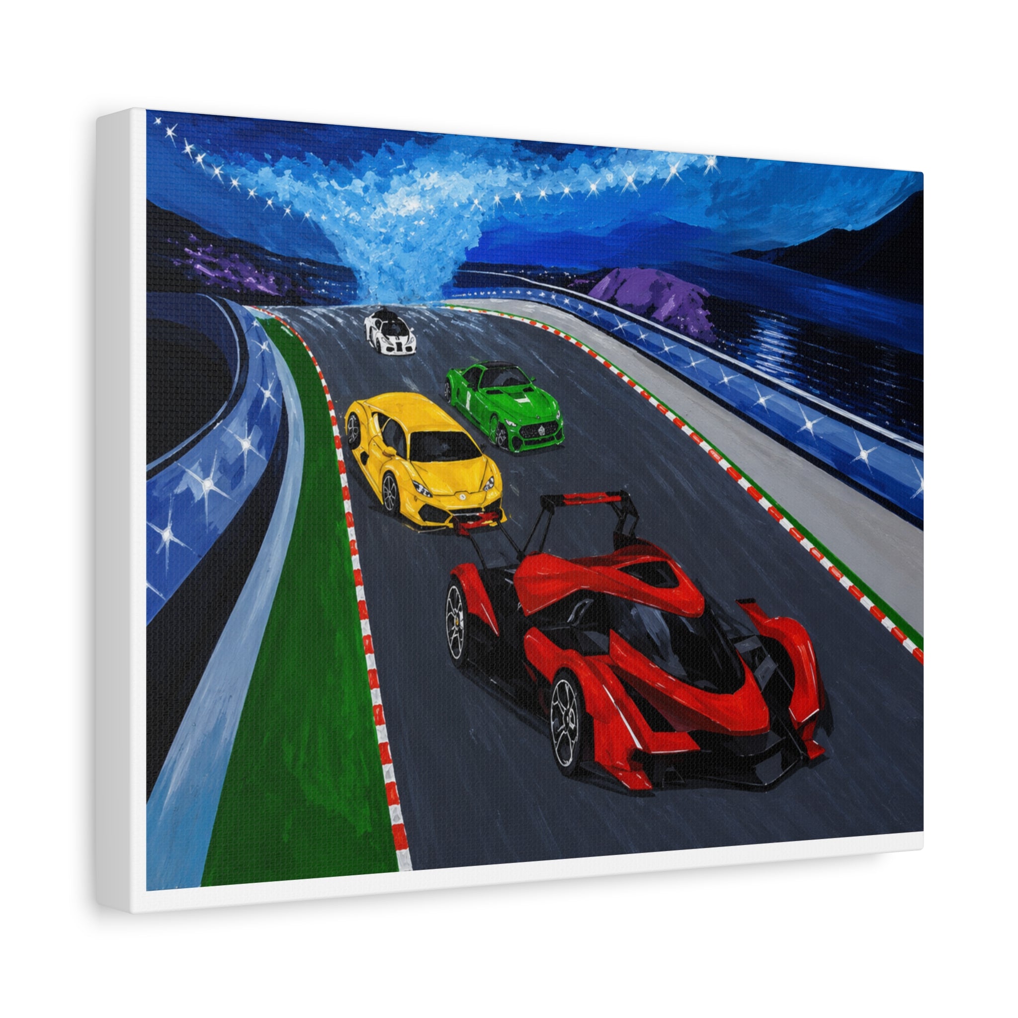 Racing Supercars Matte Canvas Print — Vibrant Track Night Artwork (Stretched 1.25")
