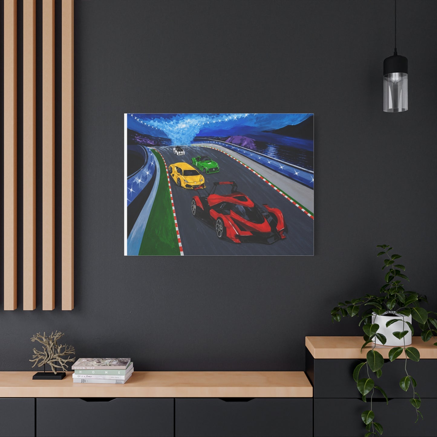 Racing Supercars Matte Canvas Print — Vibrant Track Night Artwork (Stretched 1.25")