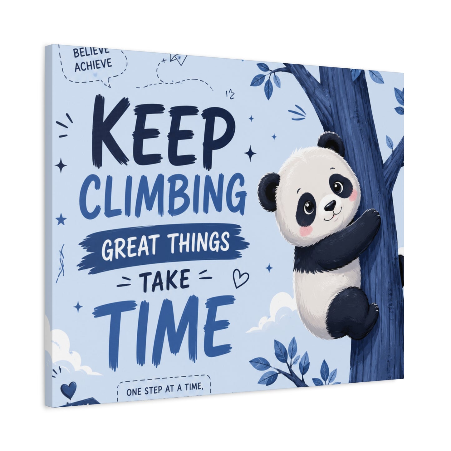 Keep Climbing Panda Canvas Wall Art – Cute Inspirational Nursery Decor for Kids Bedroom & Playroom