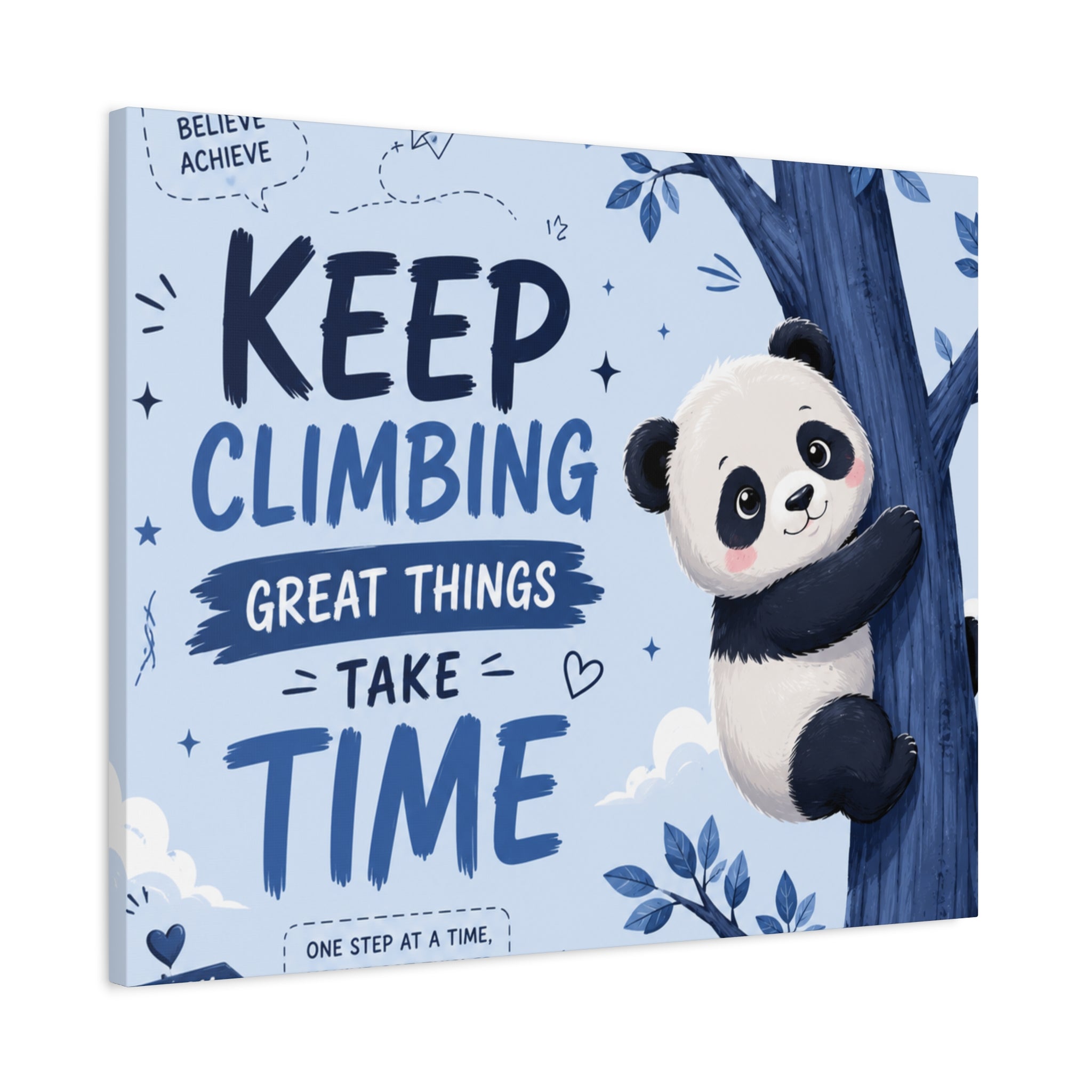 Keep Climbing Panda Canvas Wall Art – Cute Inspirational Nursery Decor for Kids Bedroom & Playroom
