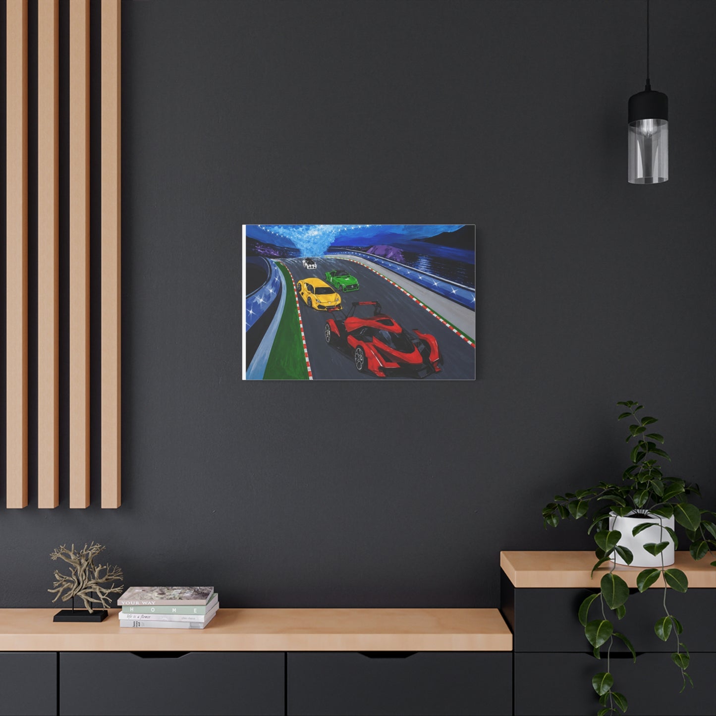 Racing Supercars Matte Canvas Print — Vibrant Track Night Artwork (Stretched 1.25")