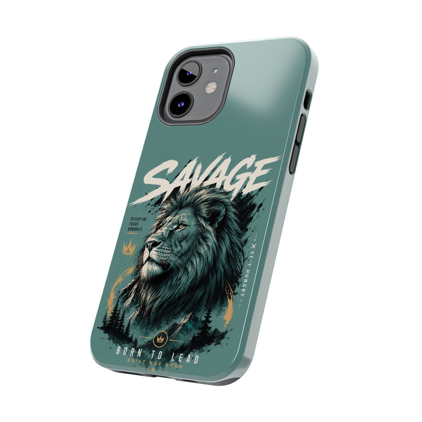 Savage Lion Tough Phone Case – 'Born to Lead' Rugged Protective Cover
