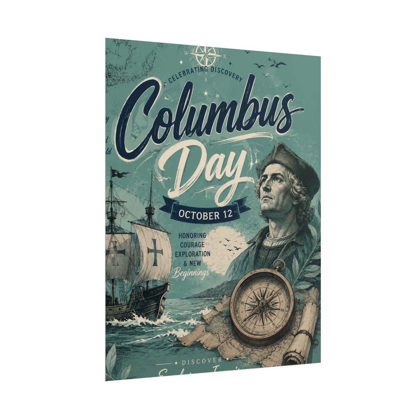 Columbus Day Poster — Rolled Vintage Exploration Print (October 12)