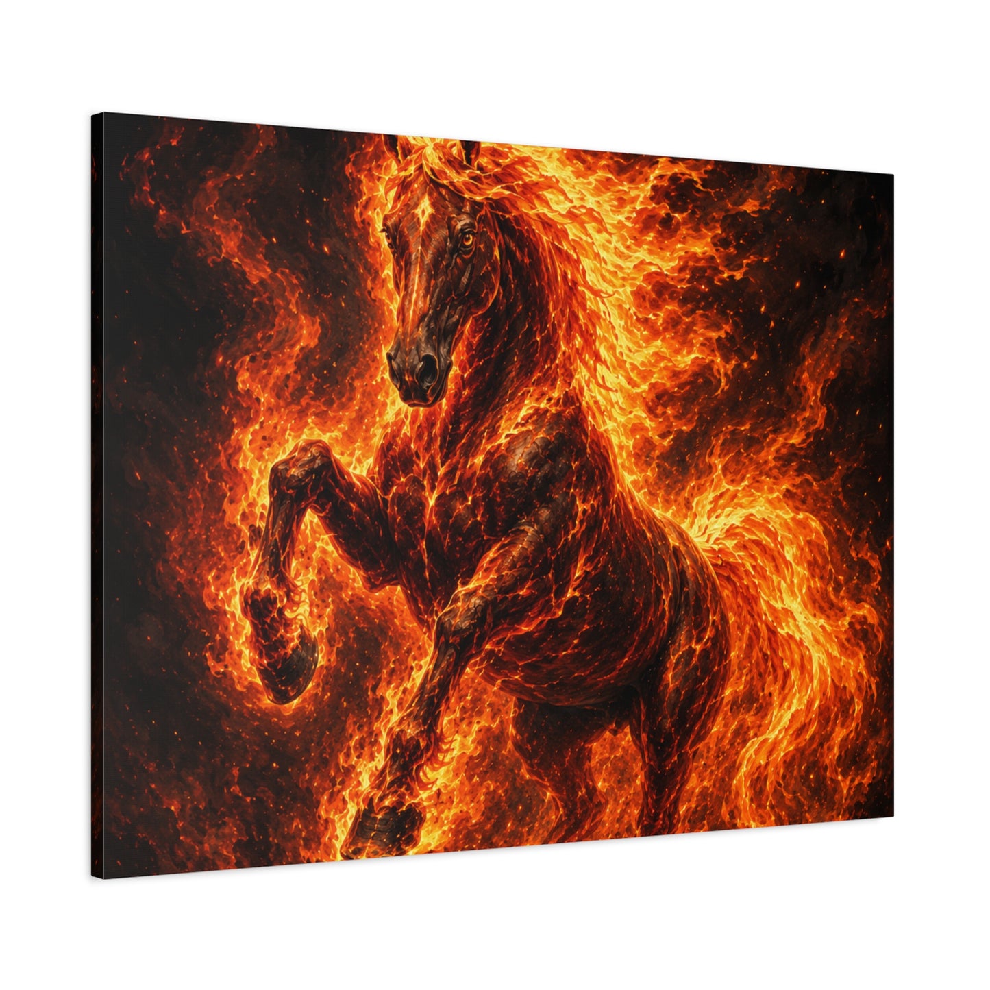 Fiery Horse Canvas Wall Art – Flaming Stallion Matte Stretched Print
