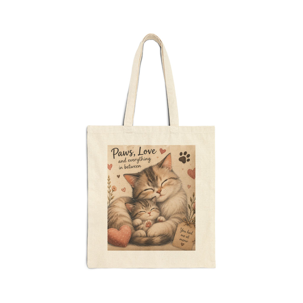 Tote Bag — "Paws, Love and Everything In Between" Cute Cat Mom Canvas Tote