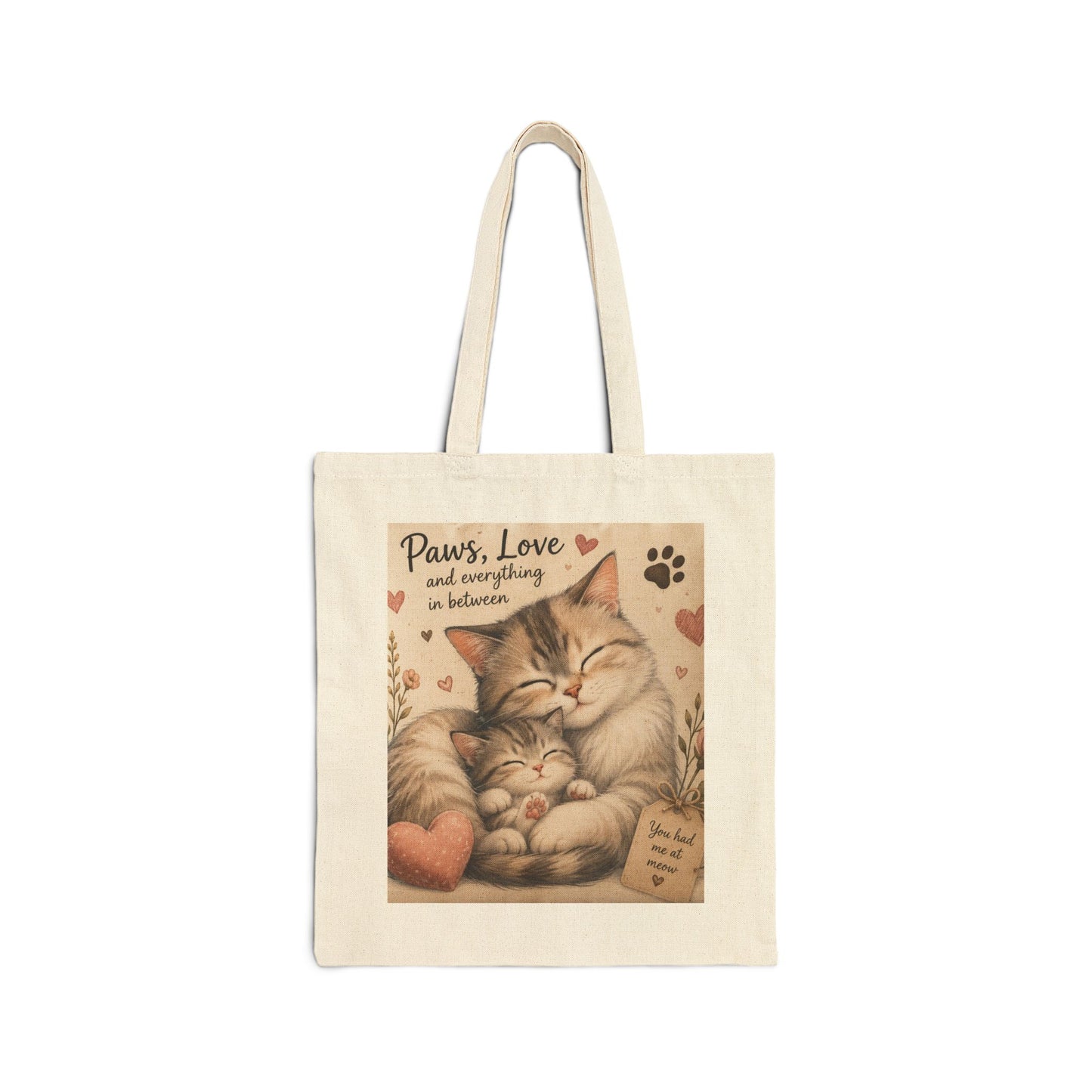 Tote Bag — "Paws, Love and Everything In Between" Cute Cat Mom Canvas Tote