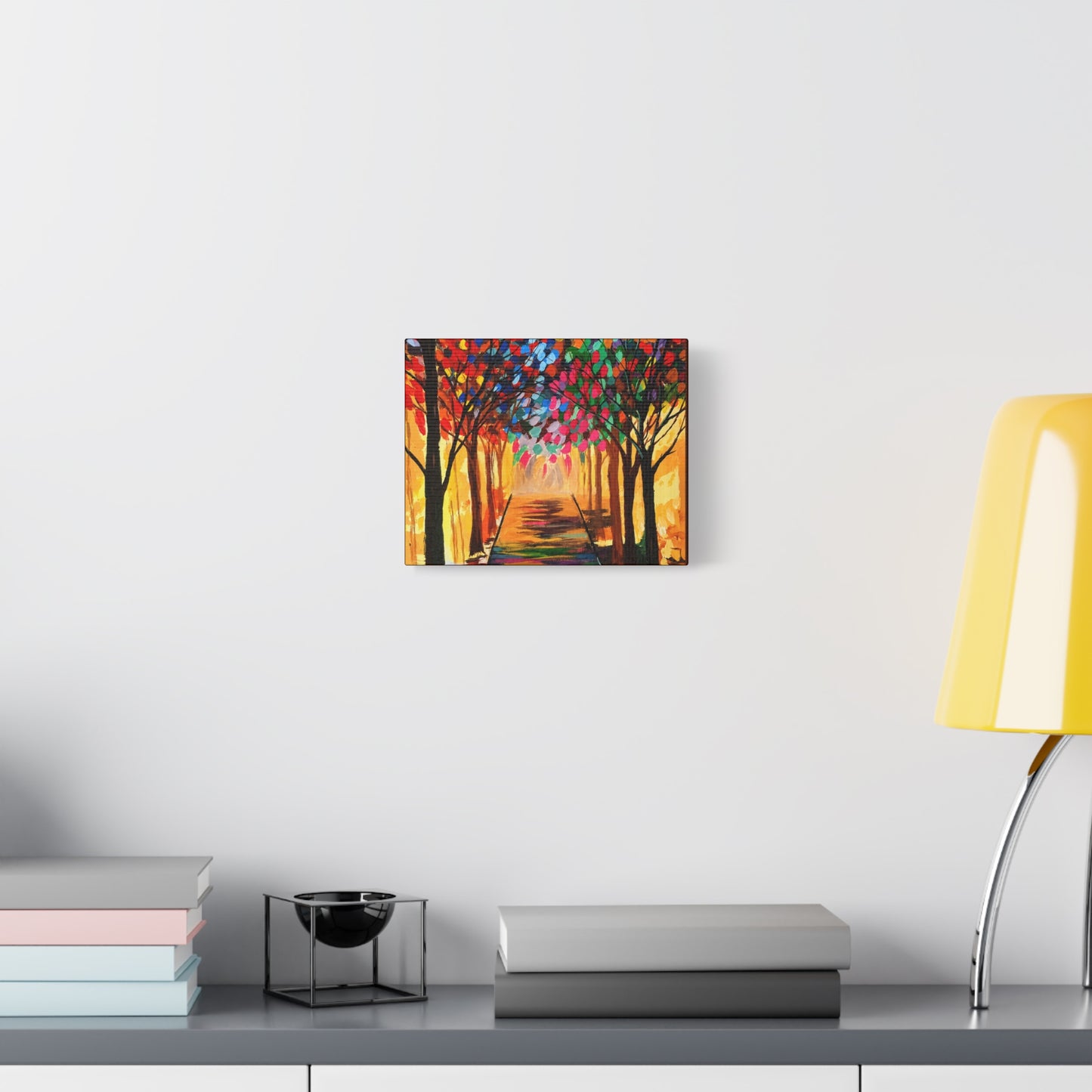 Colorful Tree Path Matte Canvas Print — Vibrant Autumn Forest Wall Art