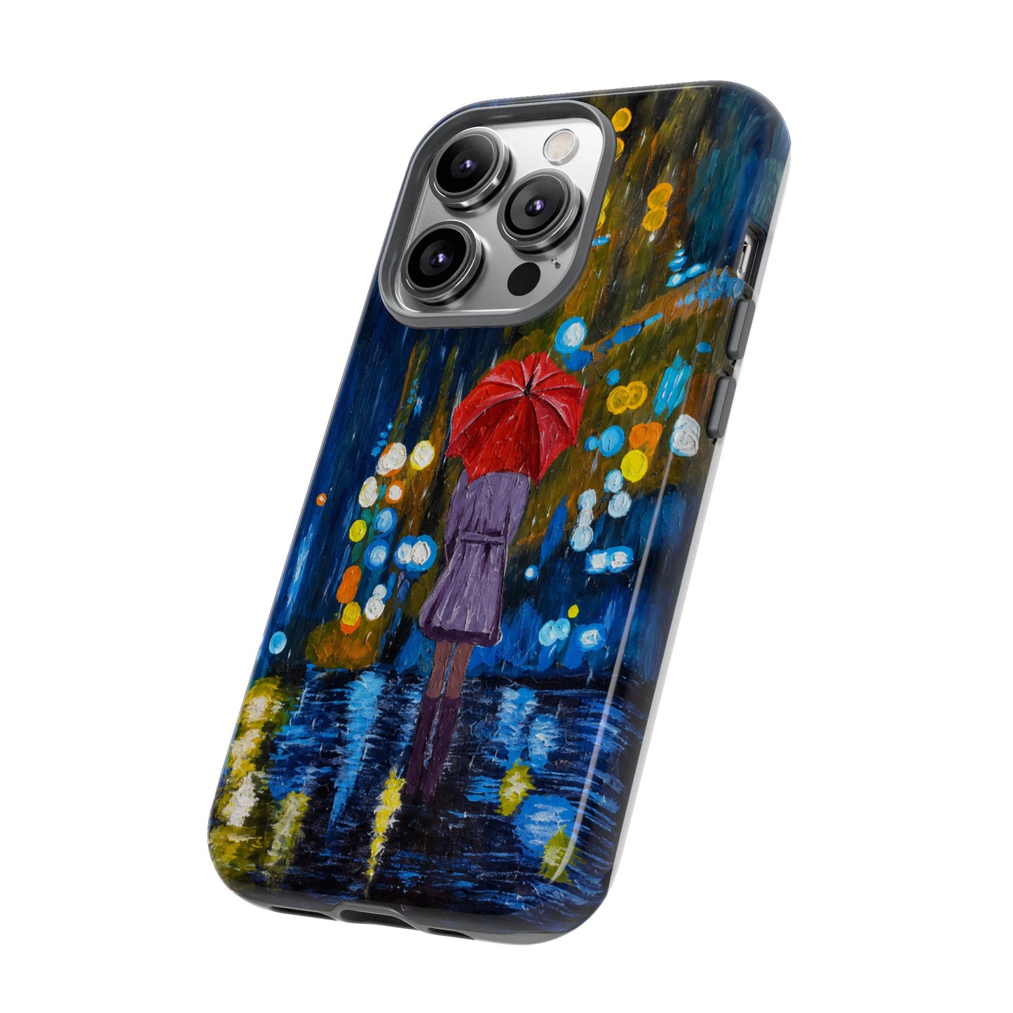 Rainy Night Phone Case — Woman with Red Umbrella Art