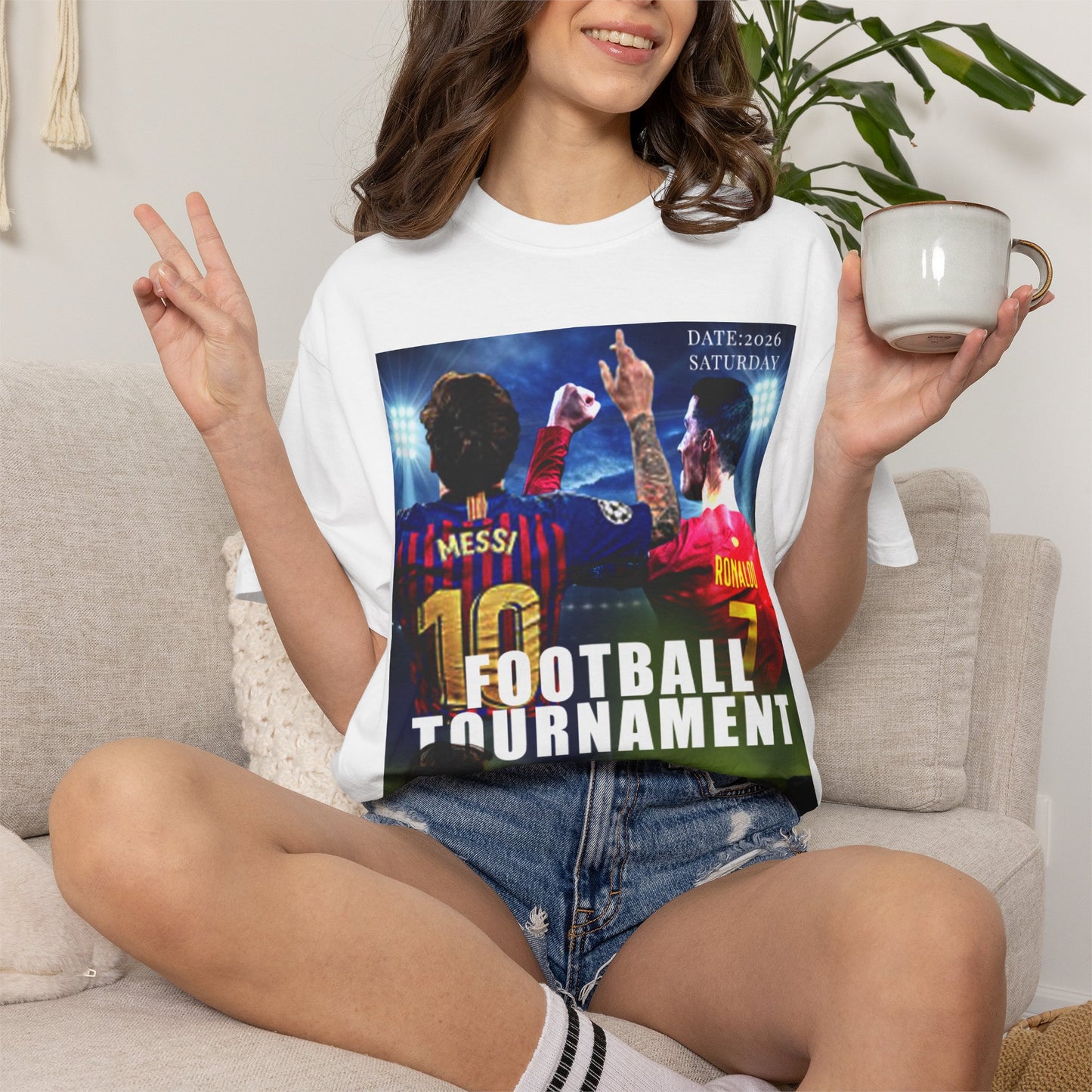Football Tournament T‑Shirt — Messi & Ronaldo Poster Design
