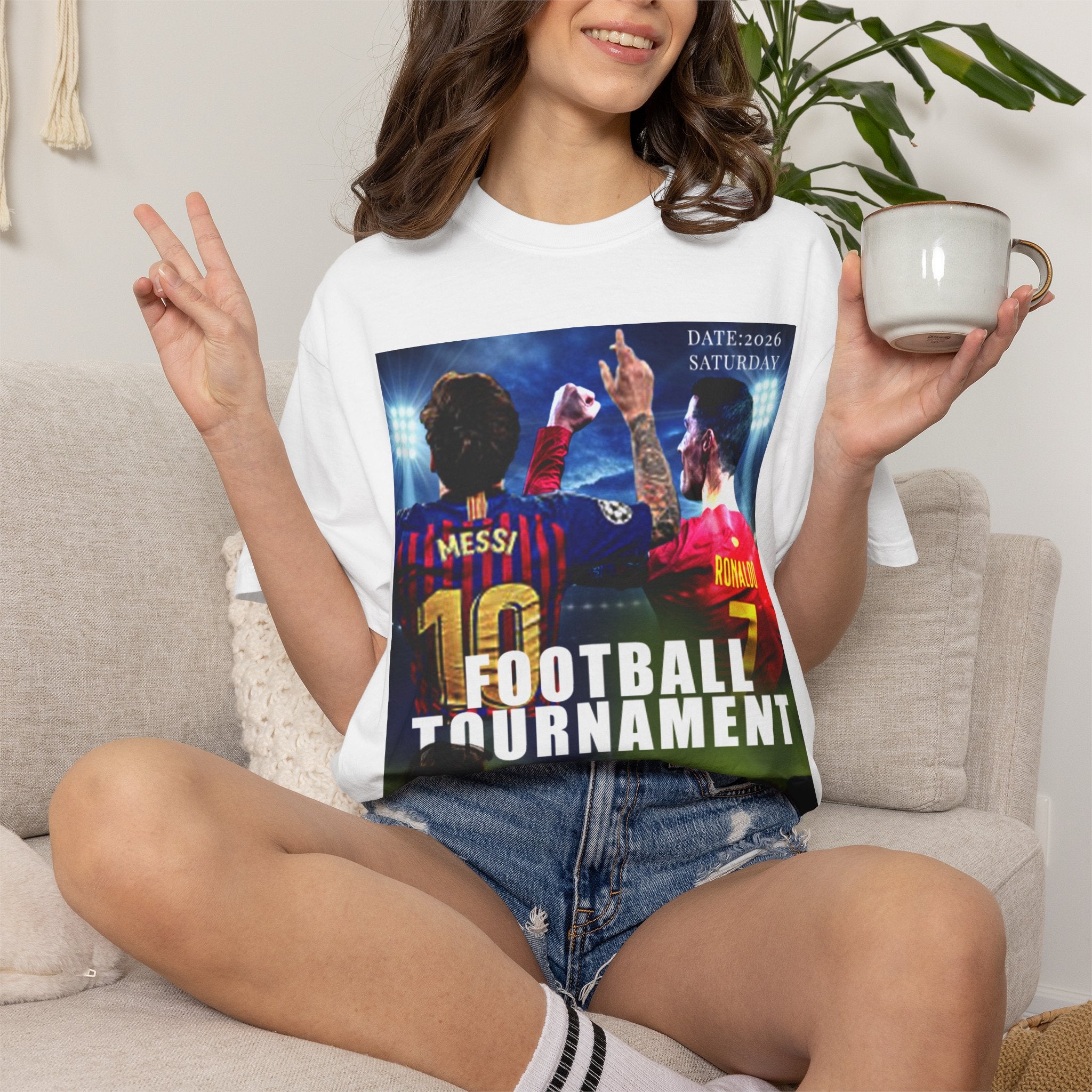 Football Tournament T‑Shirt — Messi & Ronaldo Poster Design