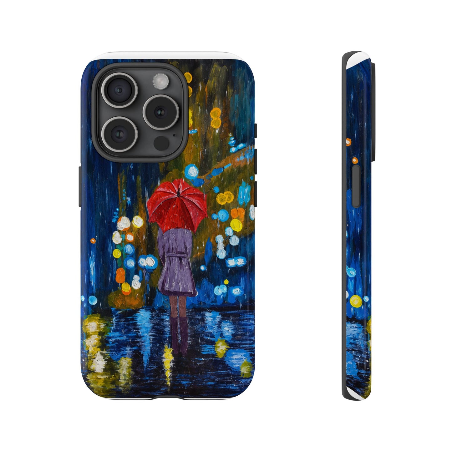 Rainy Night Phone Case — Woman with Red Umbrella Art