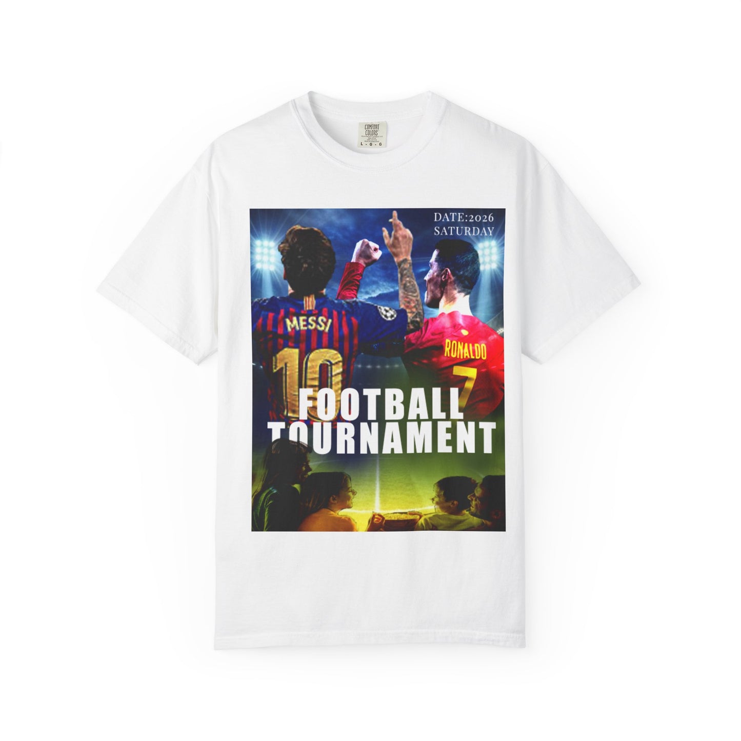 Football Tournament T‑Shirt — Messi & Ronaldo Poster Design